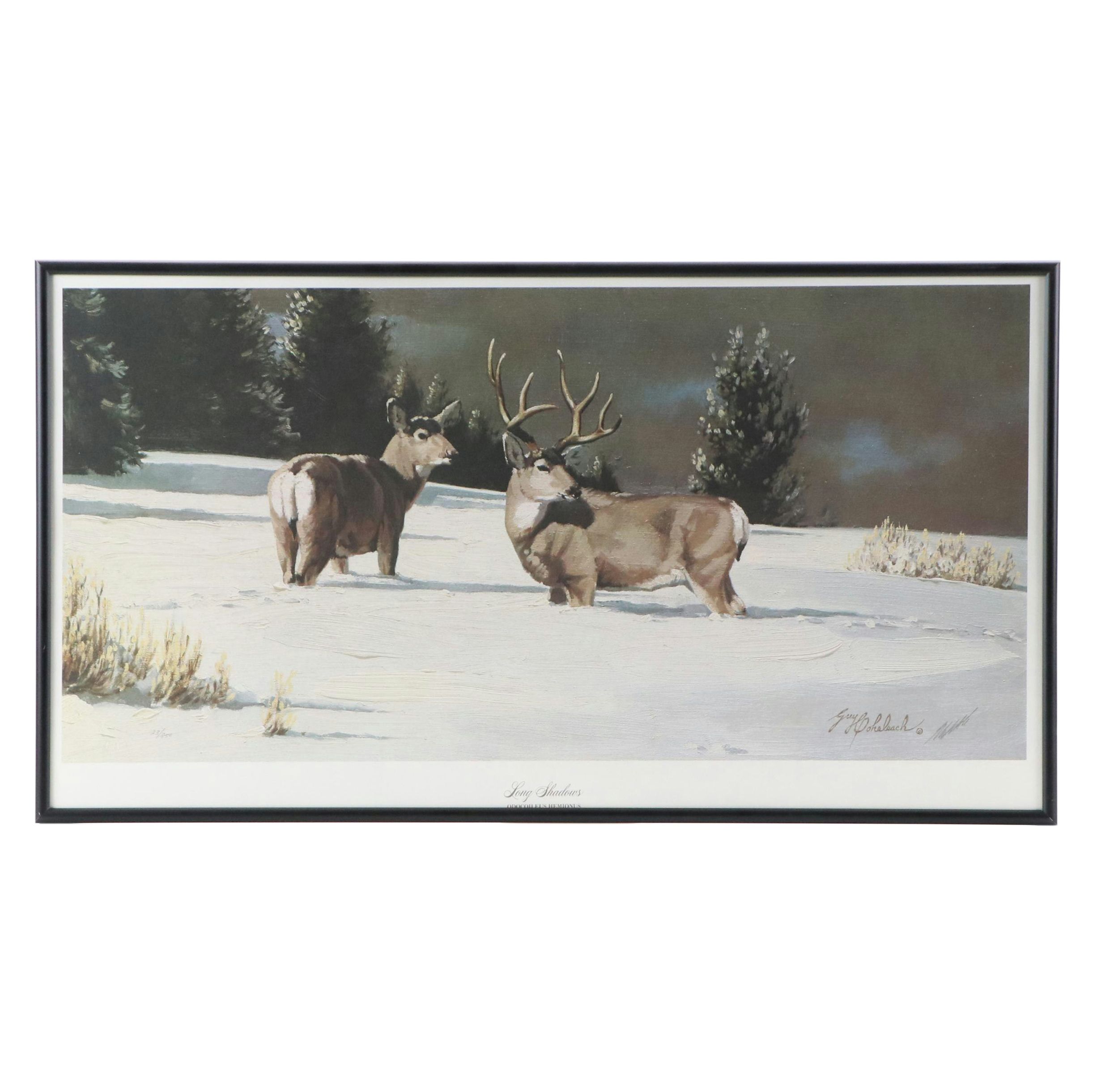 Guy Coheleach Offset Lithograph of Deer "Long Shadows," Late 20th Century