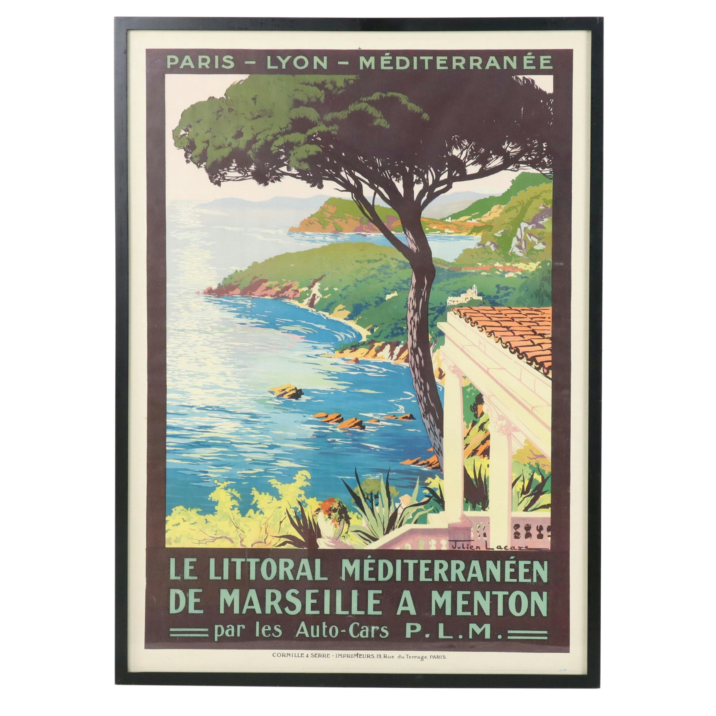 Designed by Julien Lacaze Color Lithograph Poster "Le Littoral Méditerranéen"