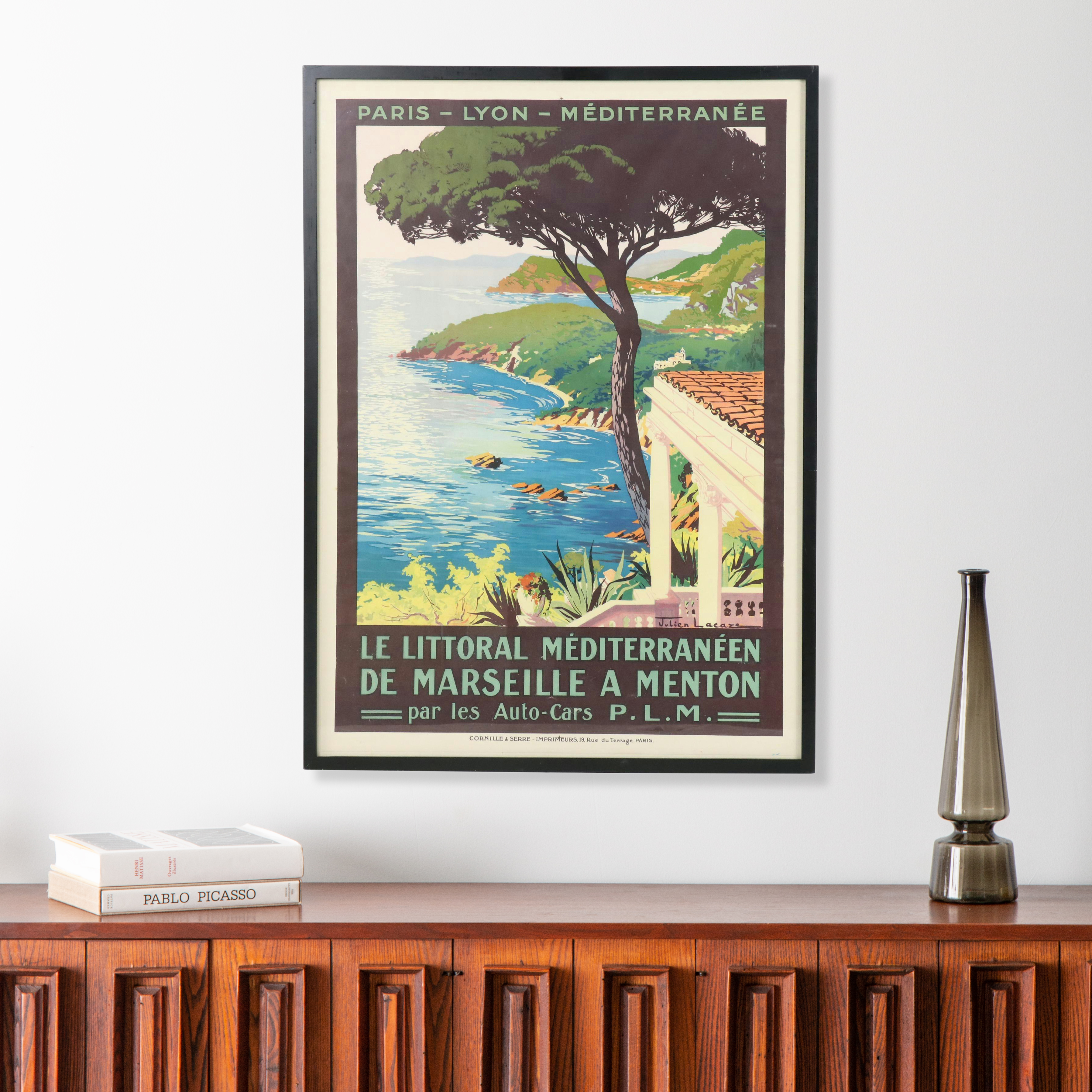 Designed by Julien Lacaze Color Lithograph Poster "Le Littoral Méditerranéen"