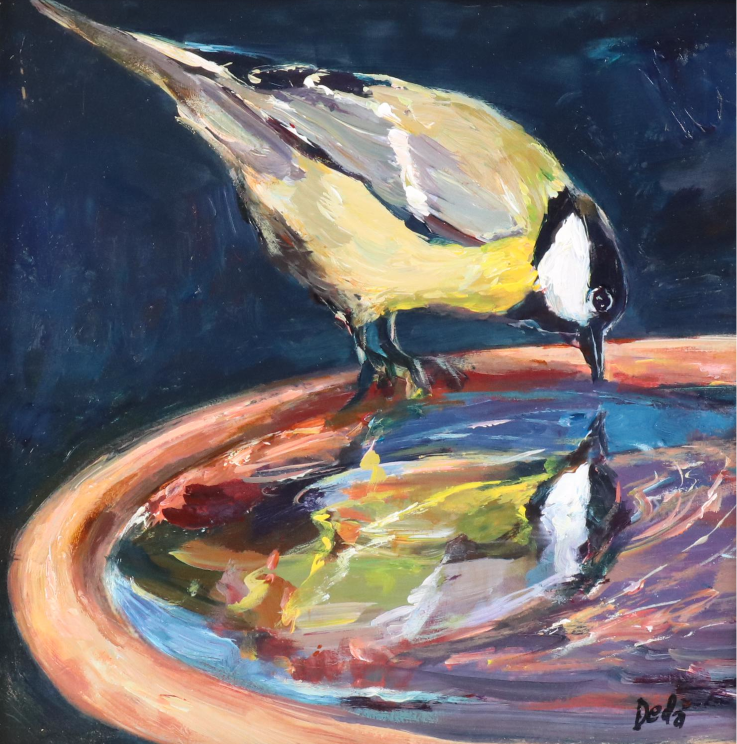 Adam Deda Oil Painting of Bird "Fountain," 2025