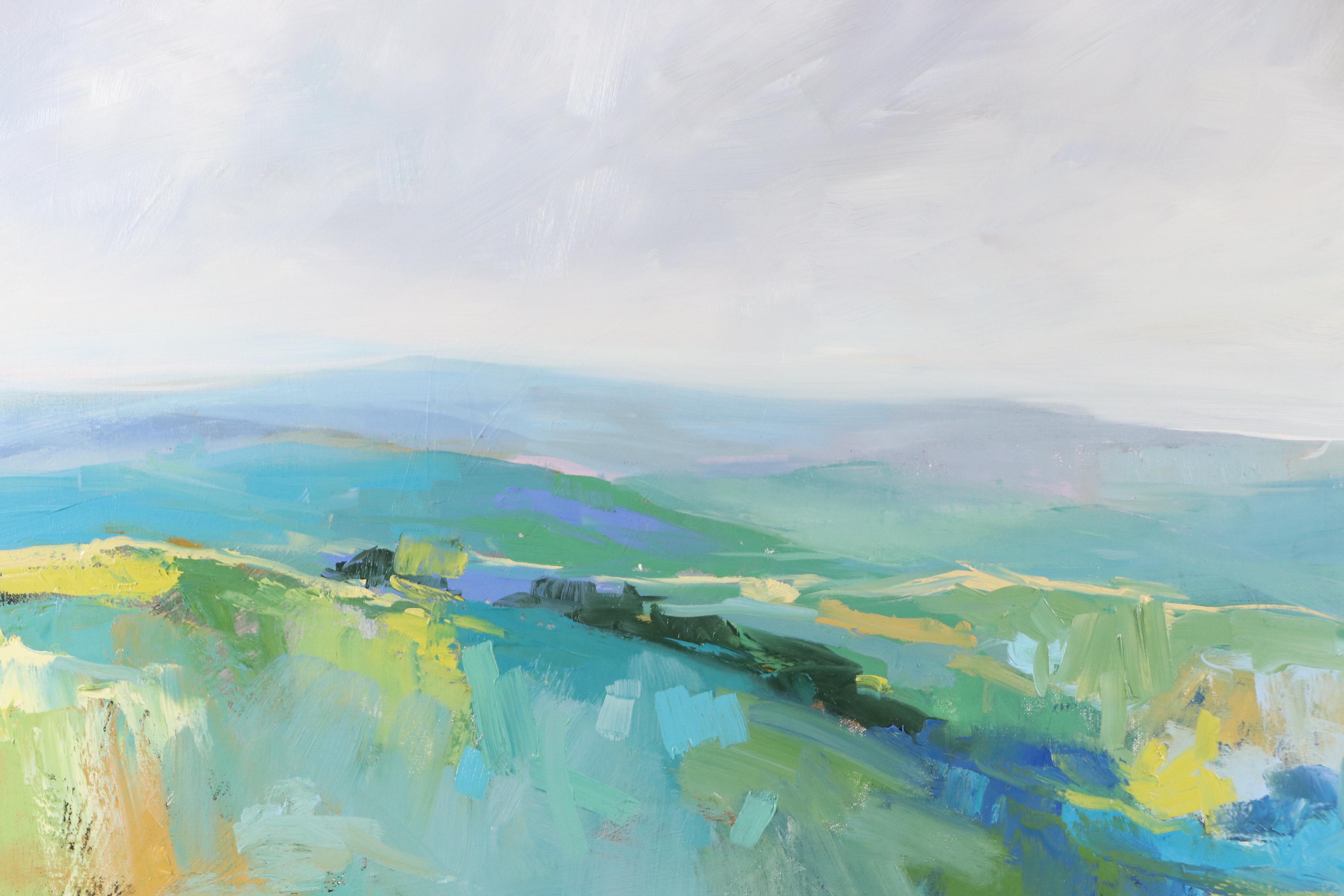 Sarah Brown Landscape Oil Painting "Threshold In Blue Green," 21st Century