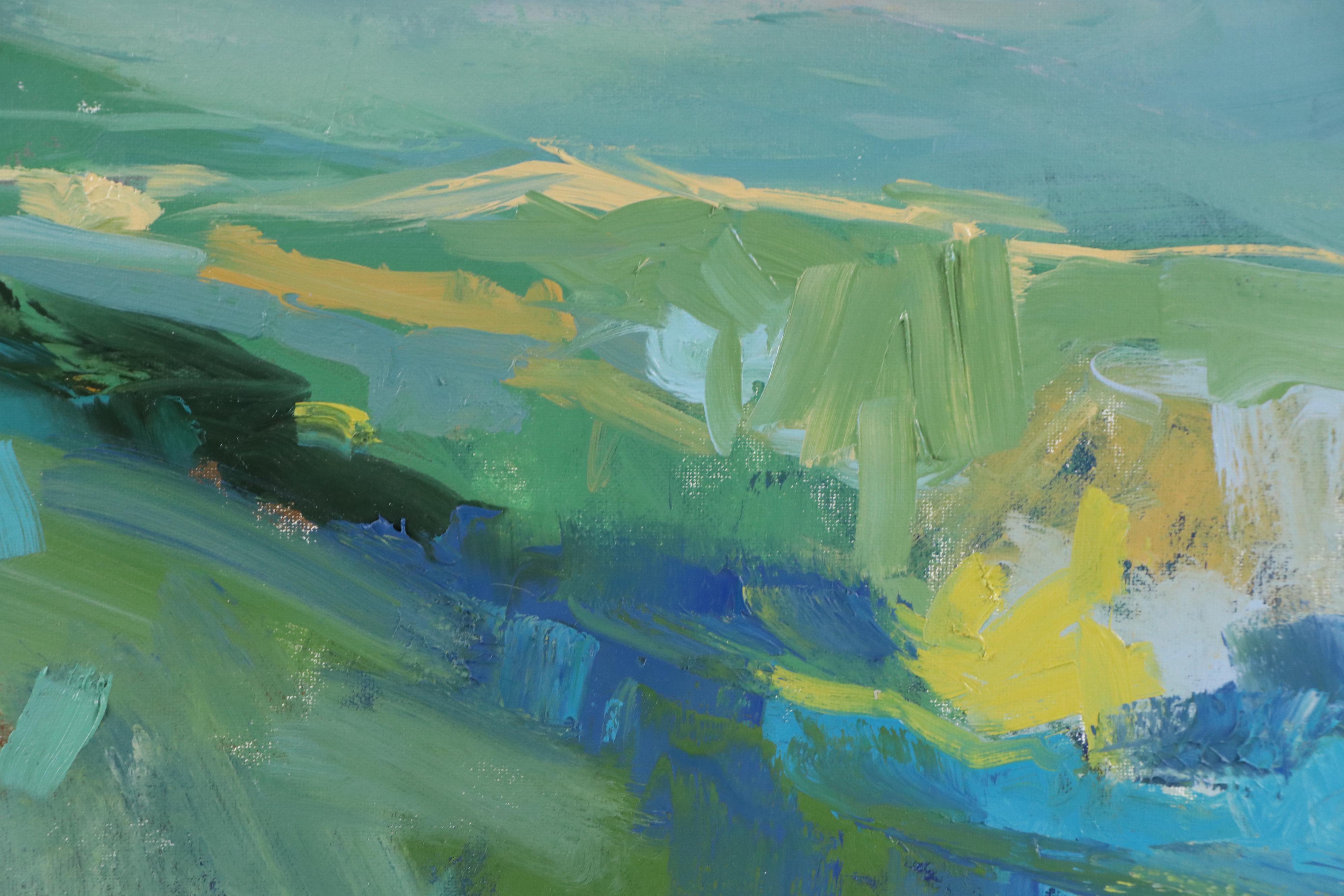 Sarah Brown Landscape Oil Painting "Threshold In Blue Green," 21st Century