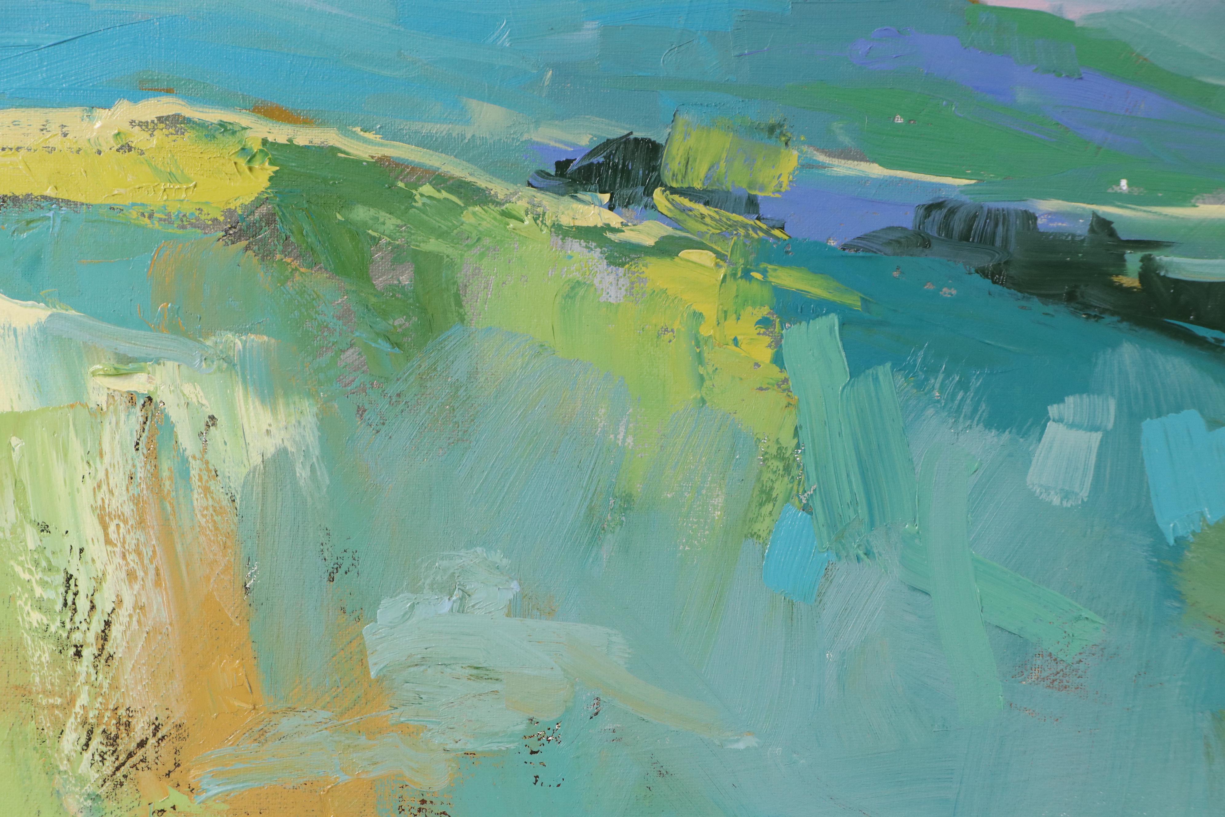 Sarah Brown Landscape Oil Painting "Threshold In Blue Green," 21st Century
