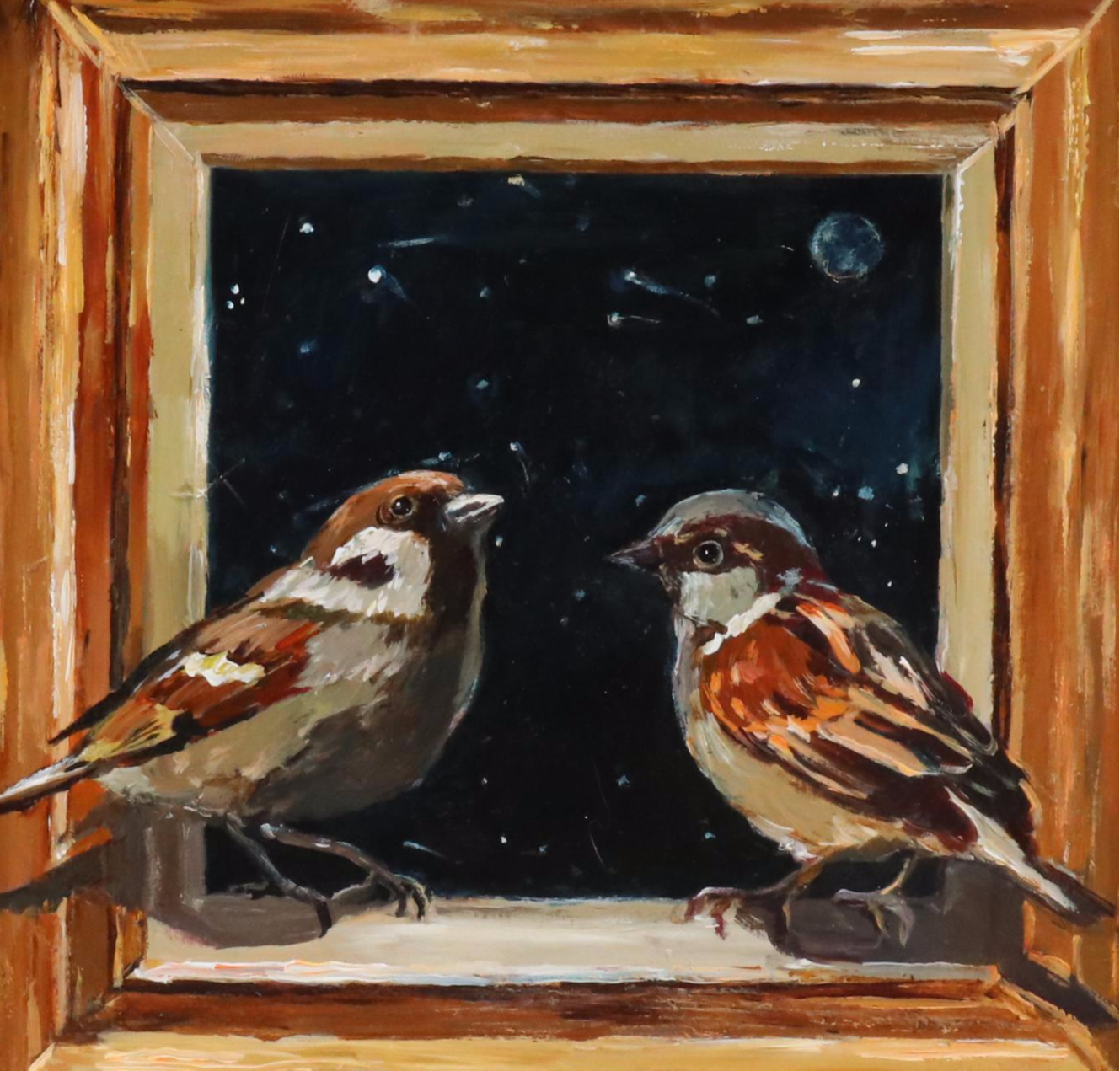 Adam Deda Oil Painting of Bird "The Call of the Stars," 2025