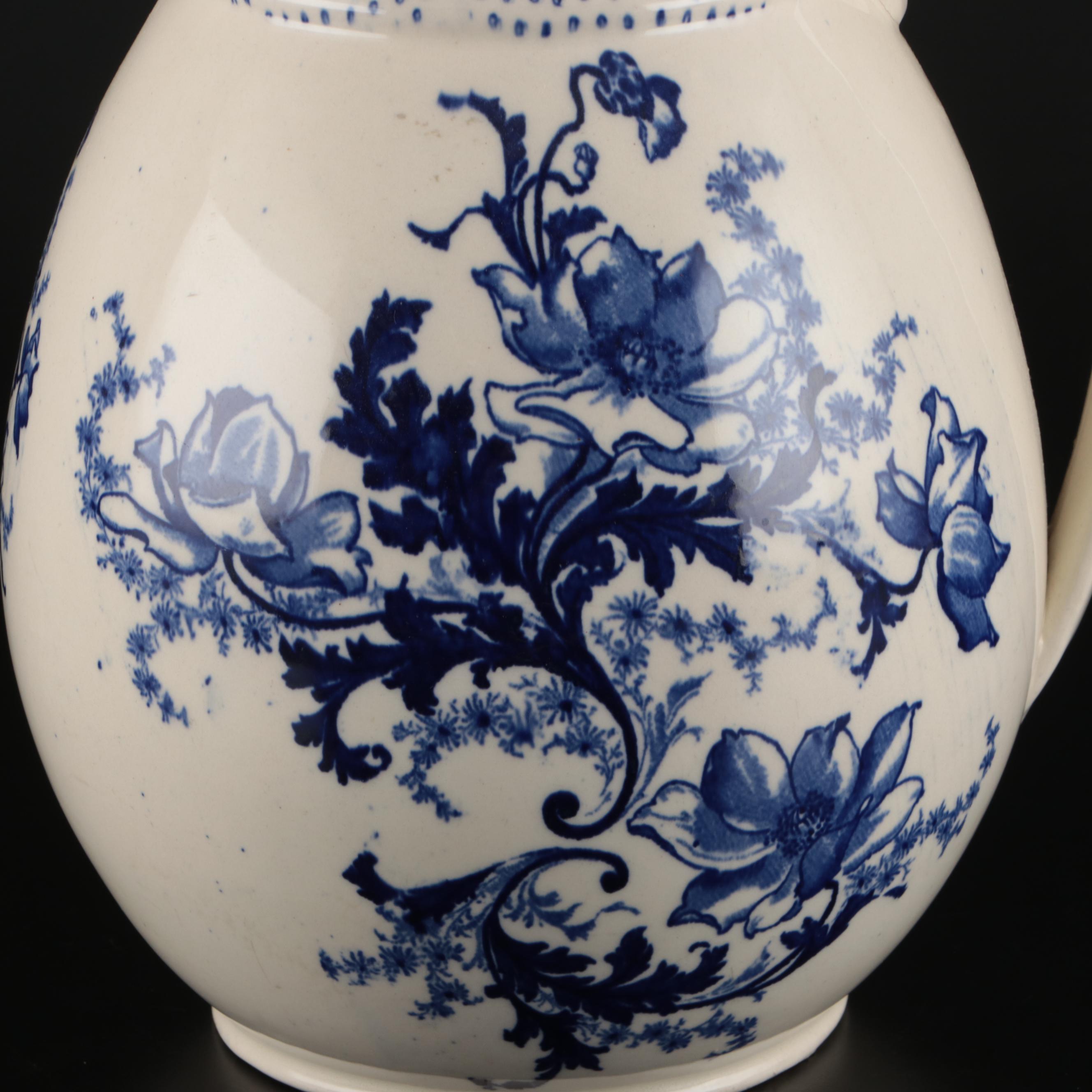 English Hatton Pottery Blue on White Ironstone Ewer