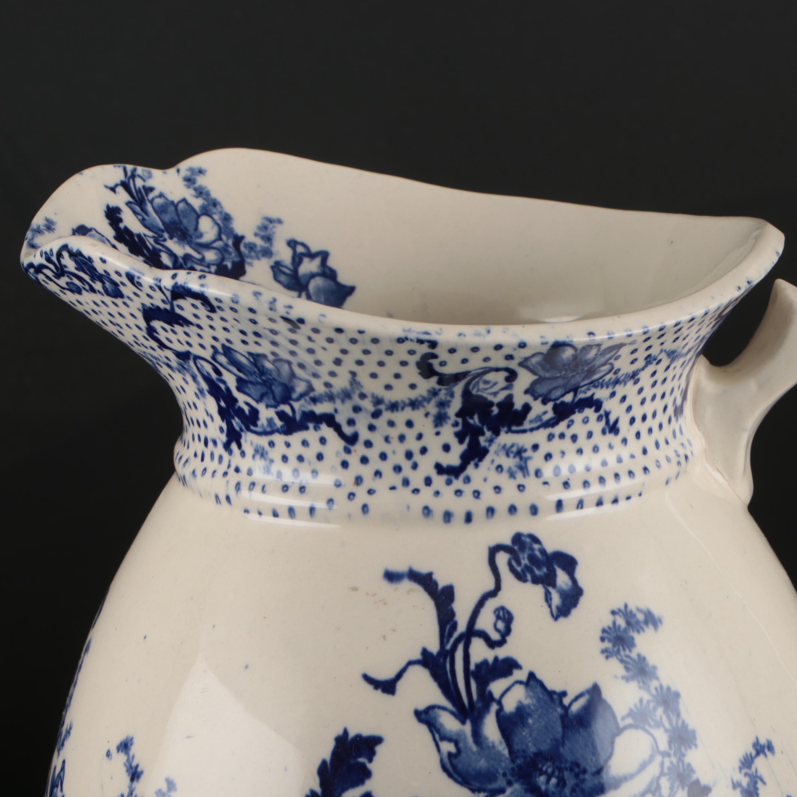 English Hatton Pottery Blue on White Ironstone Ewer