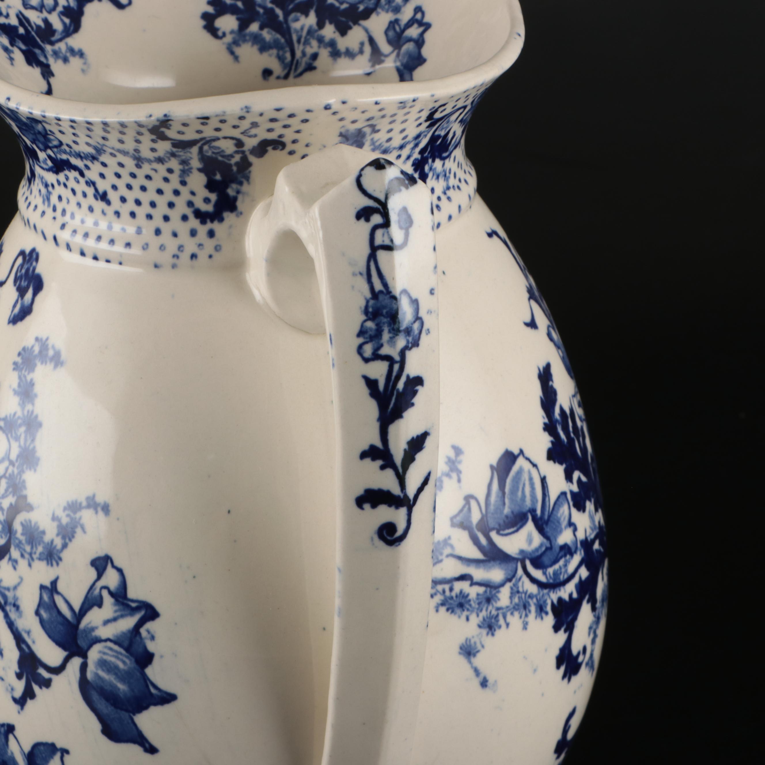 English Hatton Pottery Blue on White Ironstone Ewer