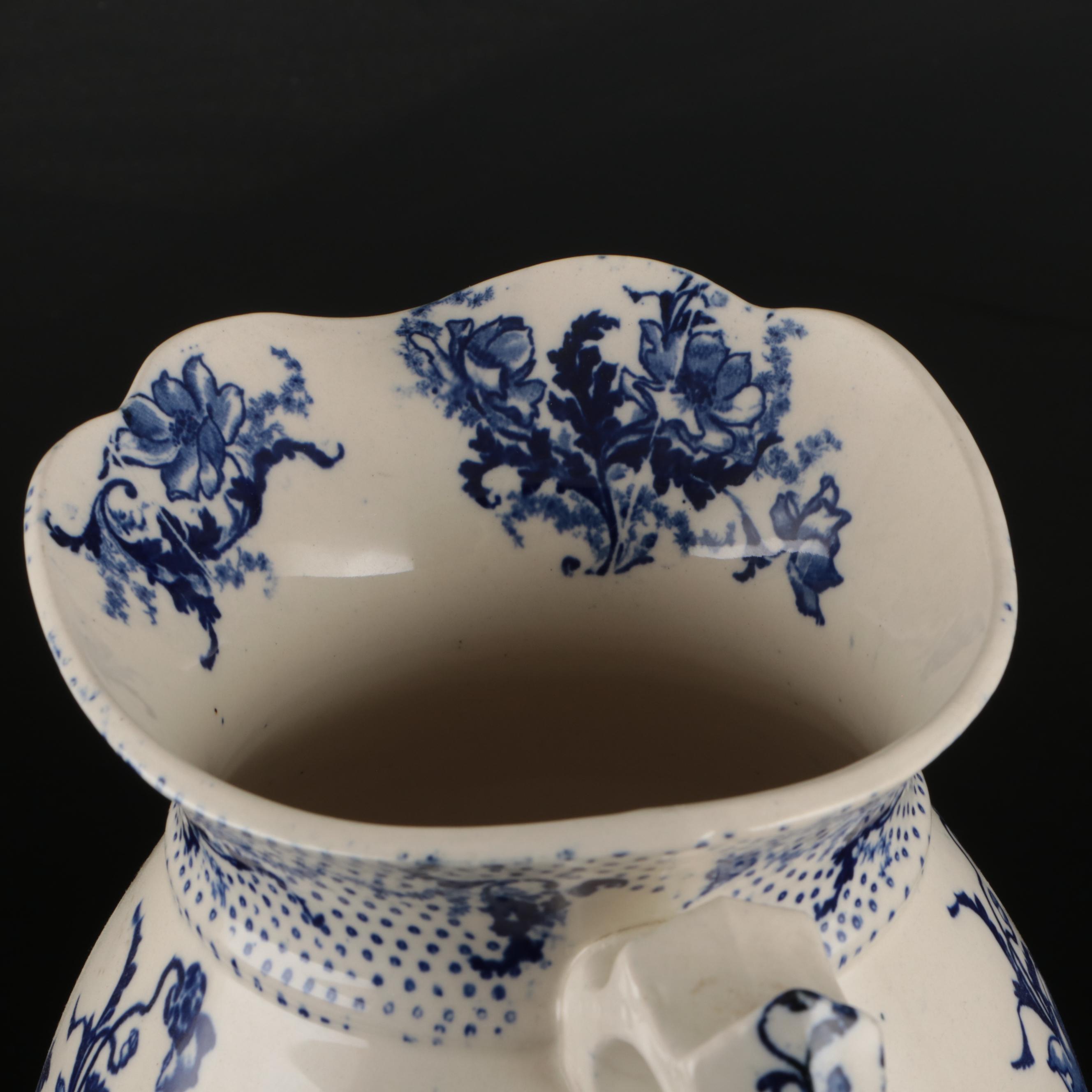 English Hatton Pottery Blue on White Ironstone Ewer