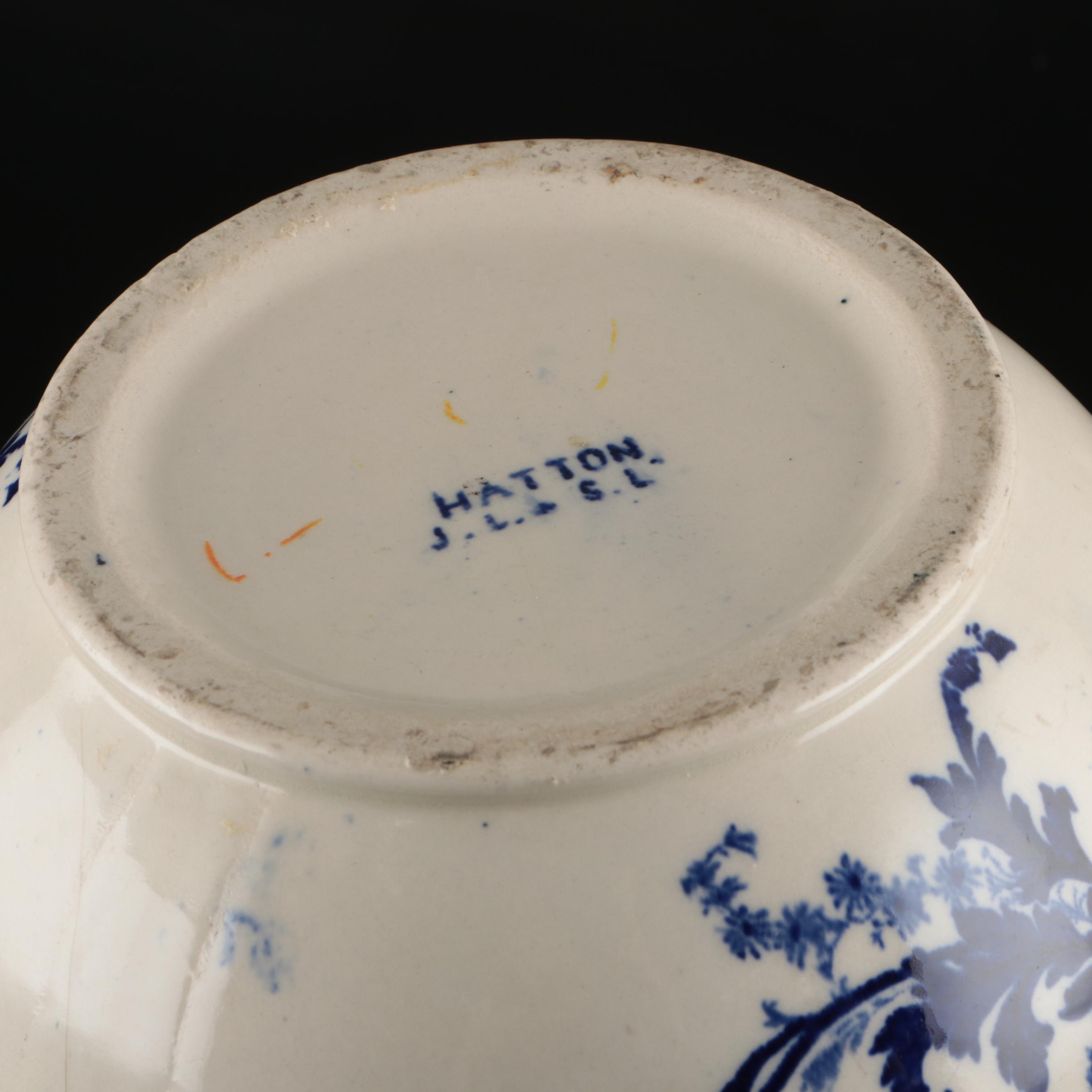 English Hatton Pottery Blue on White Ironstone Ewer