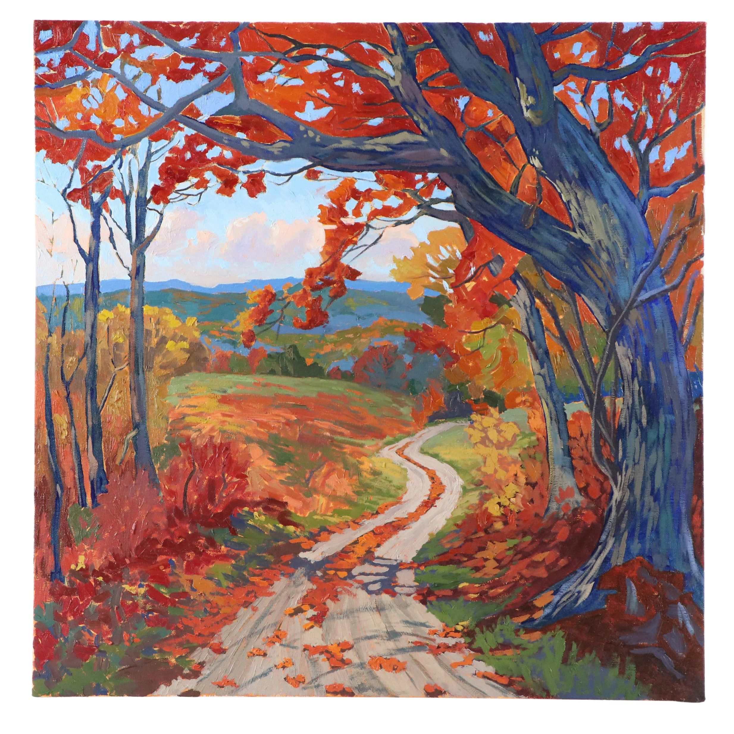 Sarah Brown Landscape Oil Painting "Autumn Splendor," 21st Century