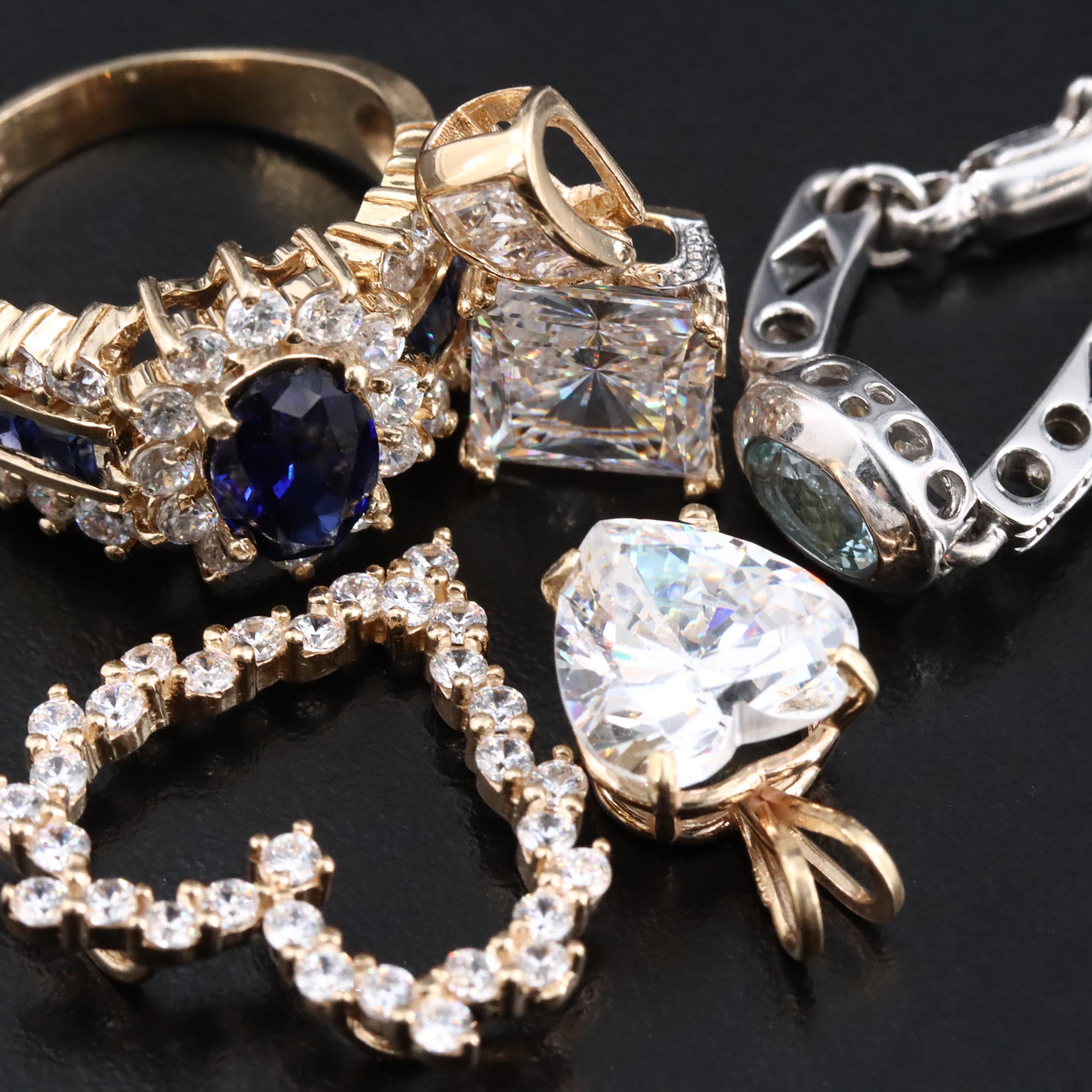 14K Pendant, Ring and Bracelet with Sapphires, CZ and Topaz