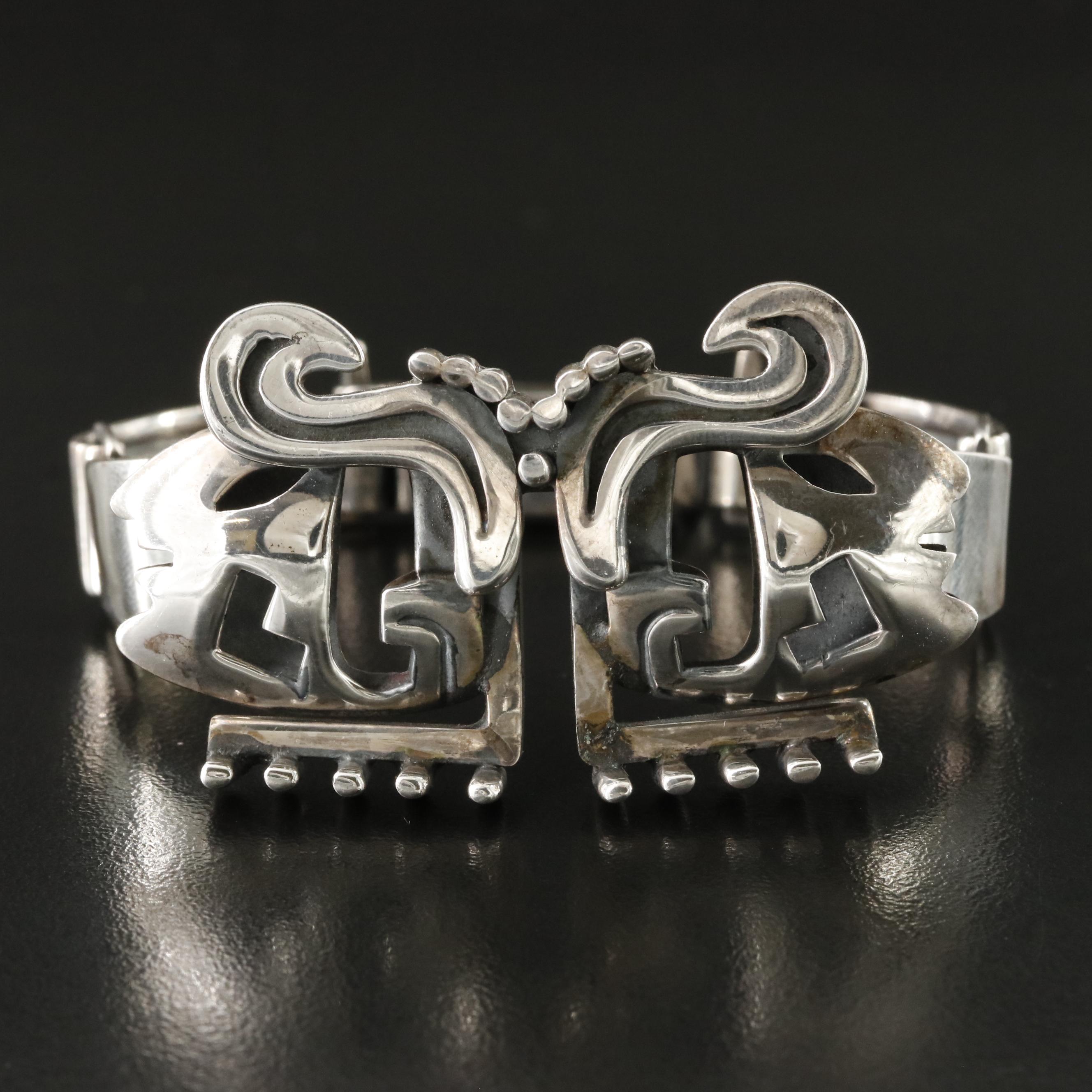 Salvador Teran Sterling Aztec Motif Bracelet