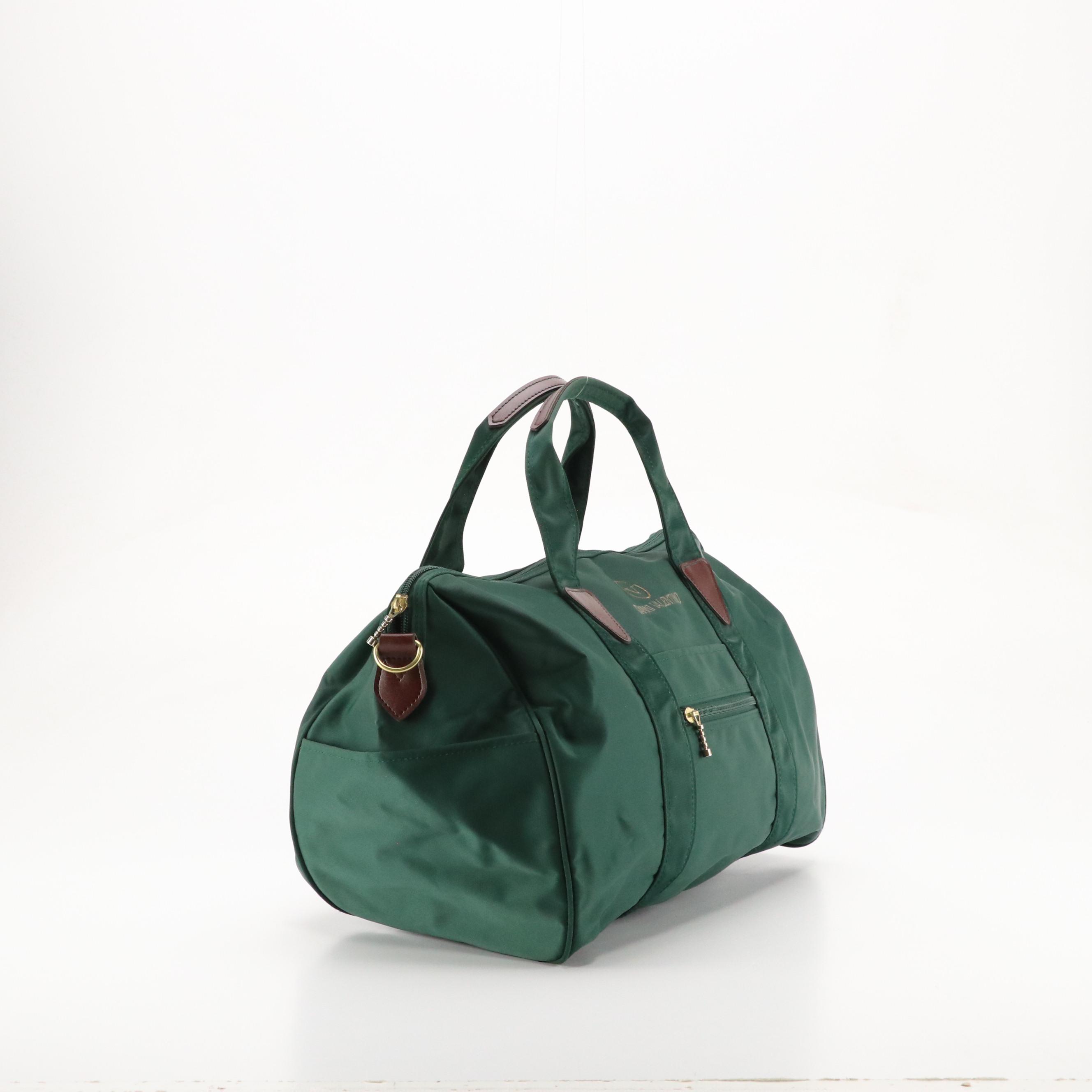 Gianni Valentino Small Two-Way Duffel Bag in Forest Green Nylon and Leather Trim
