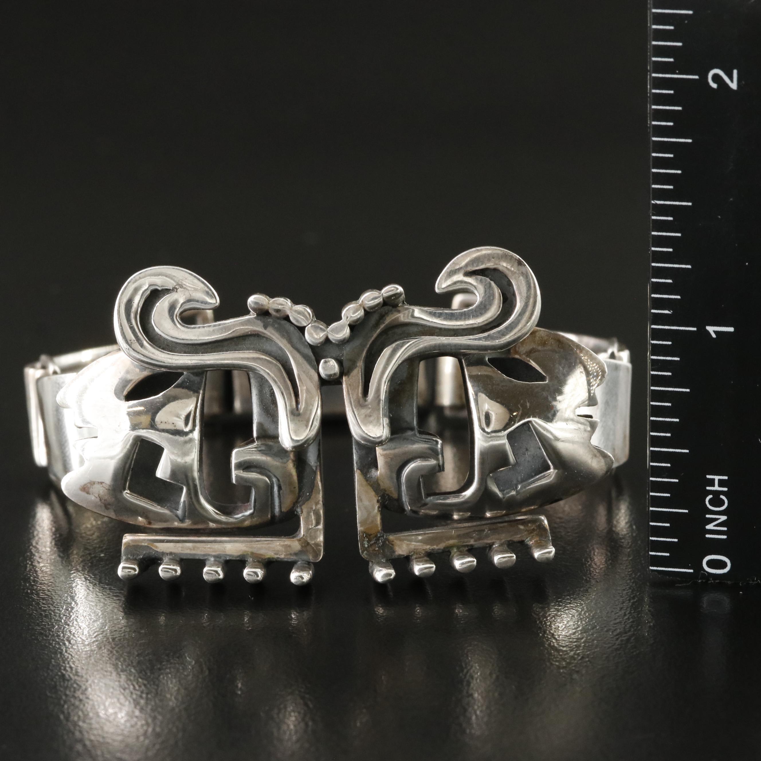Salvador Teran Sterling Aztec Motif Bracelet