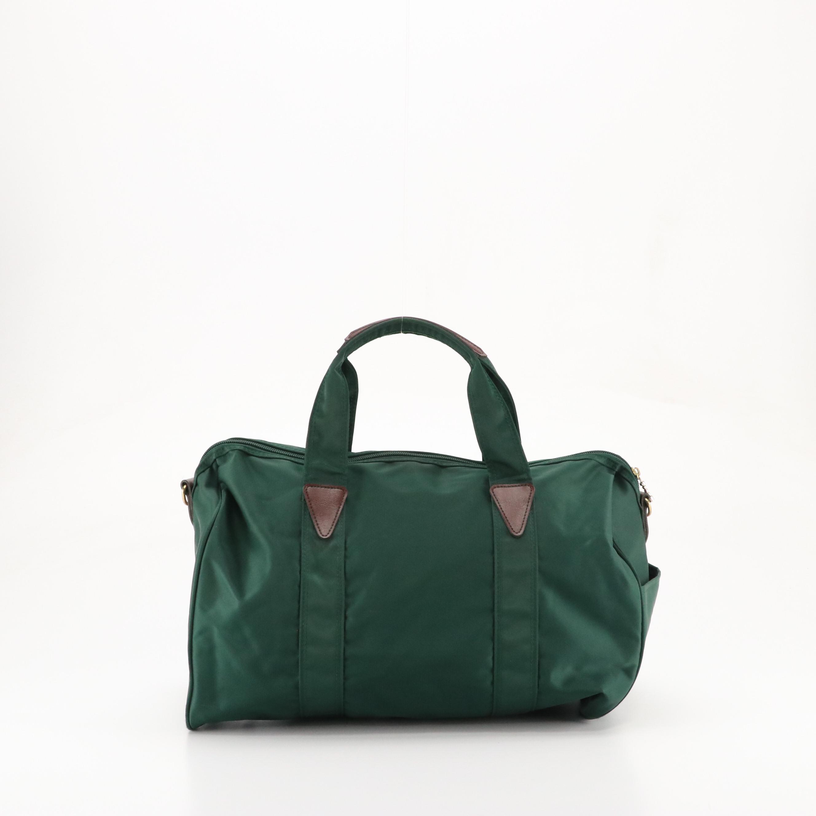 Gianni Valentino Small Two-Way Duffel Bag in Forest Green Nylon and Leather Trim