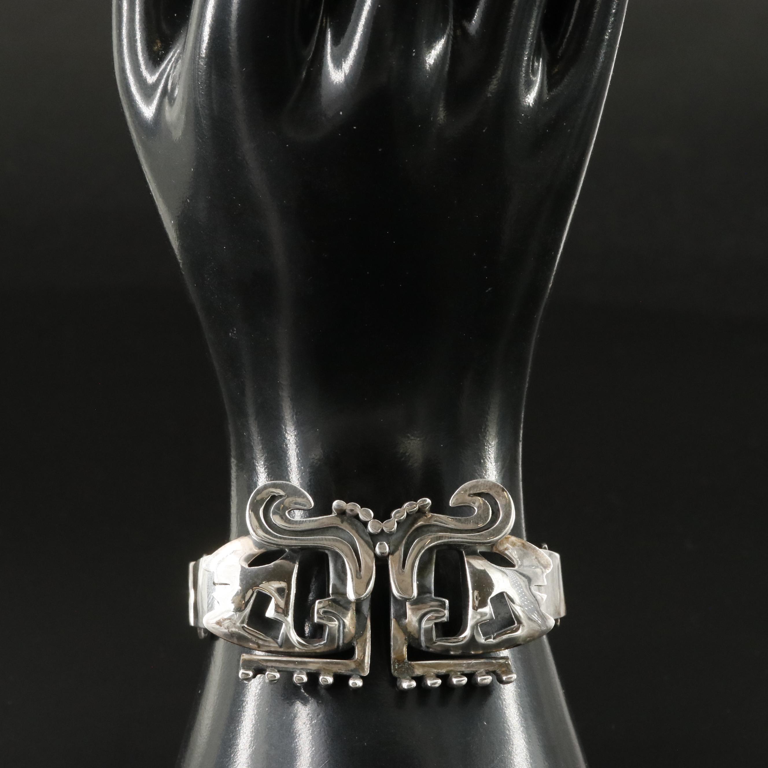 Salvador Teran Sterling Aztec Motif Bracelet