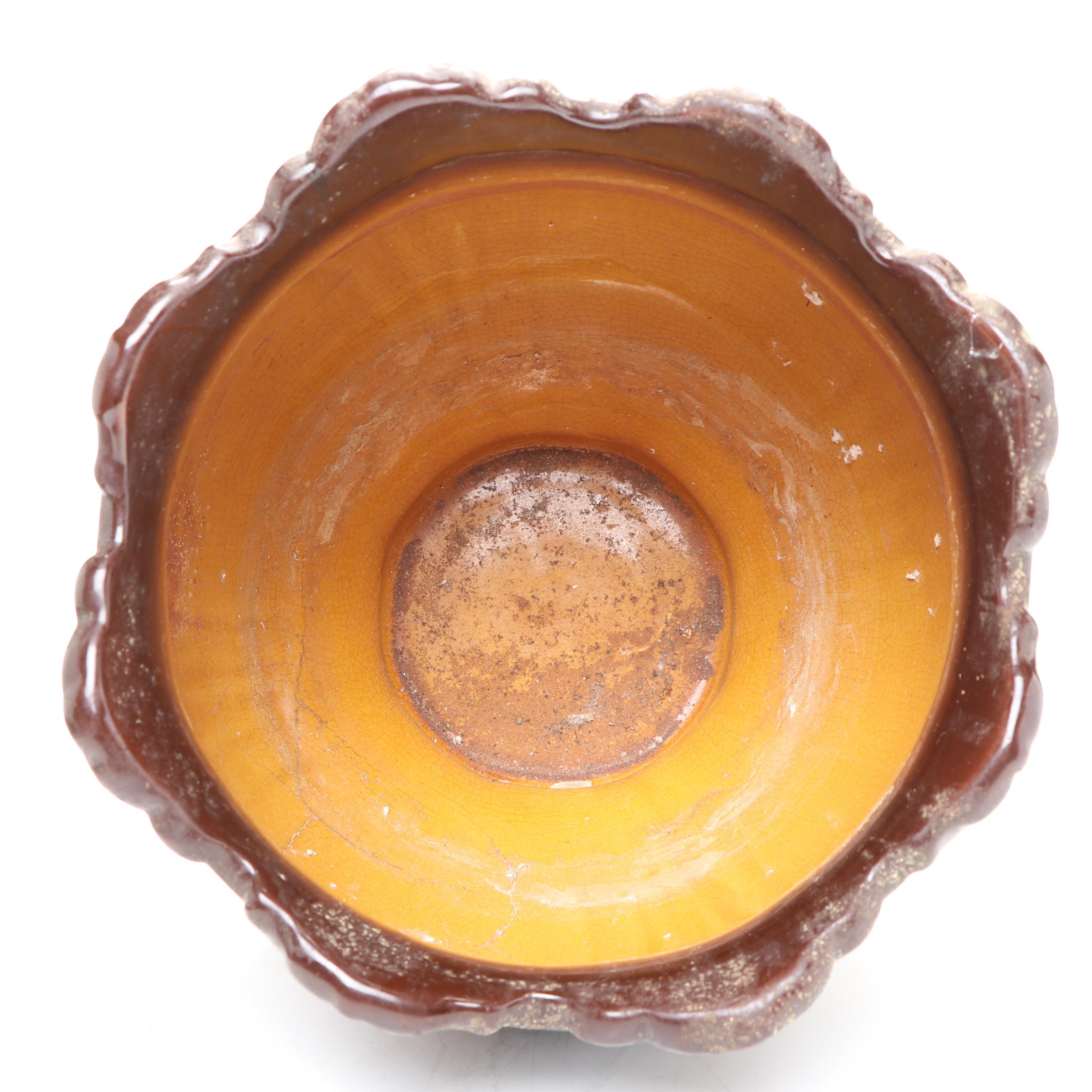 Art Nouveau Brown Majolica Lion's Head Planter