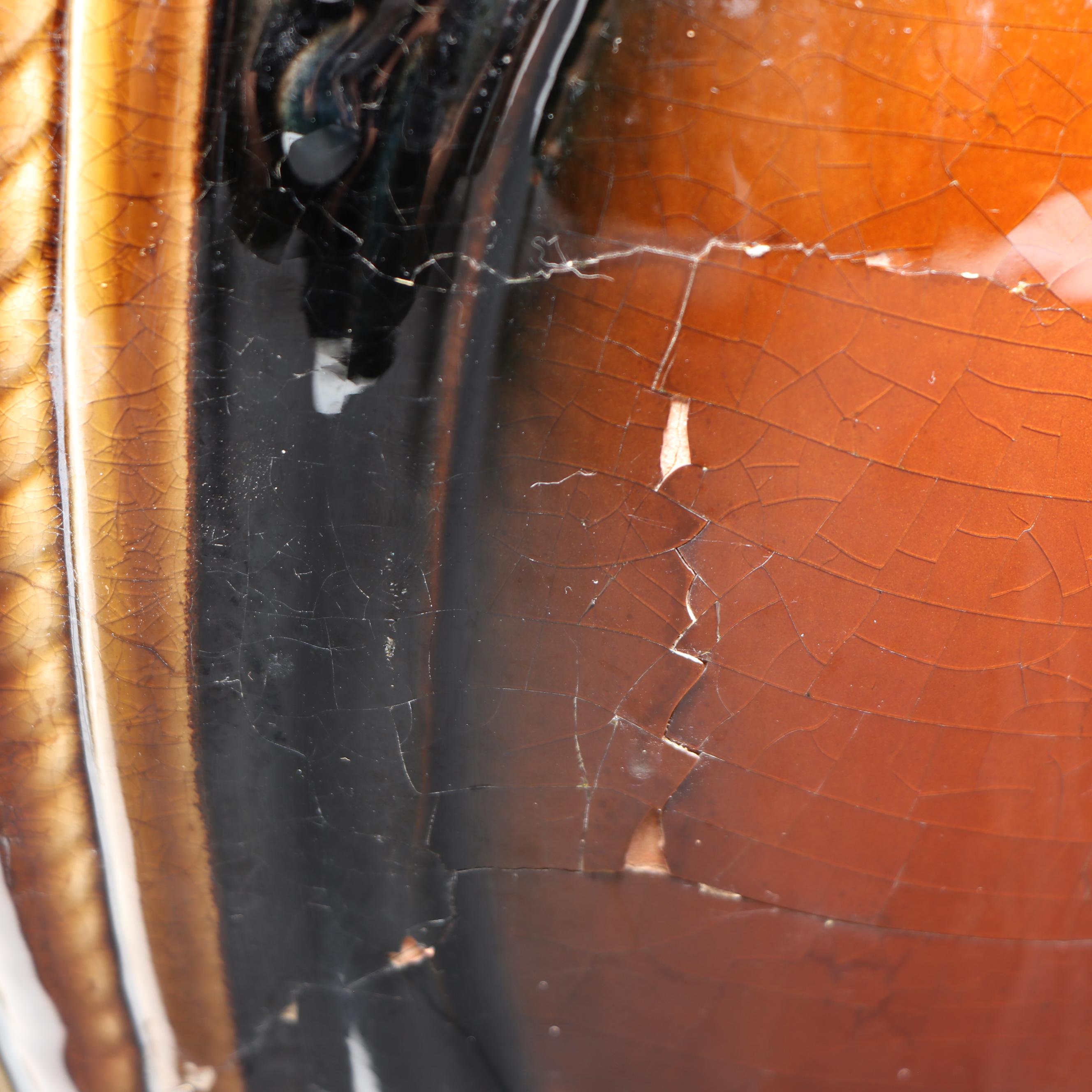Art Nouveau Brown Majolica Lion's Head Planter