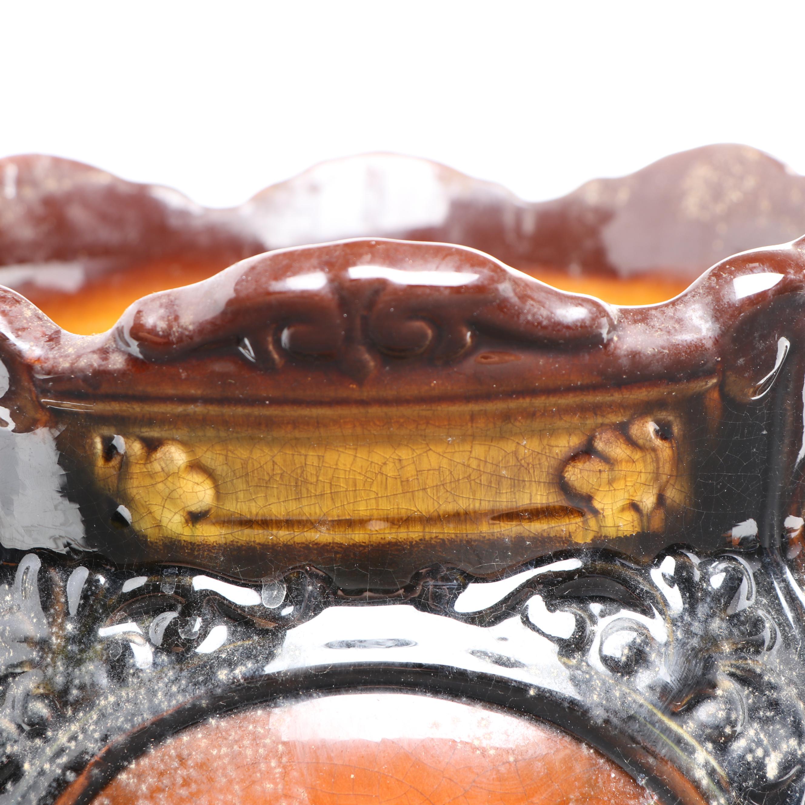 Art Nouveau Brown Majolica Lion's Head Planter