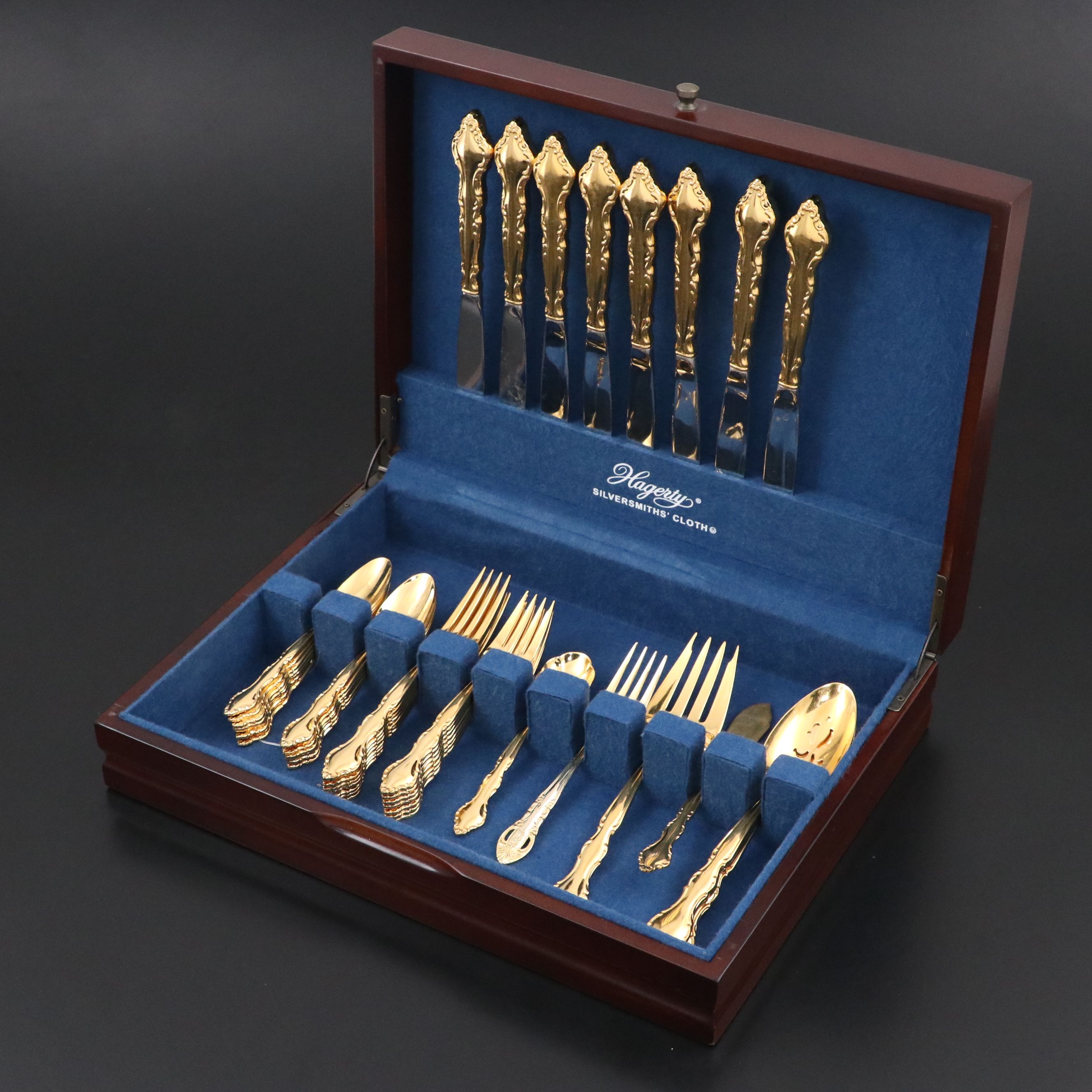 International Silver Co. "Golden Wakefield" Gold Electroplate Flatware with Case