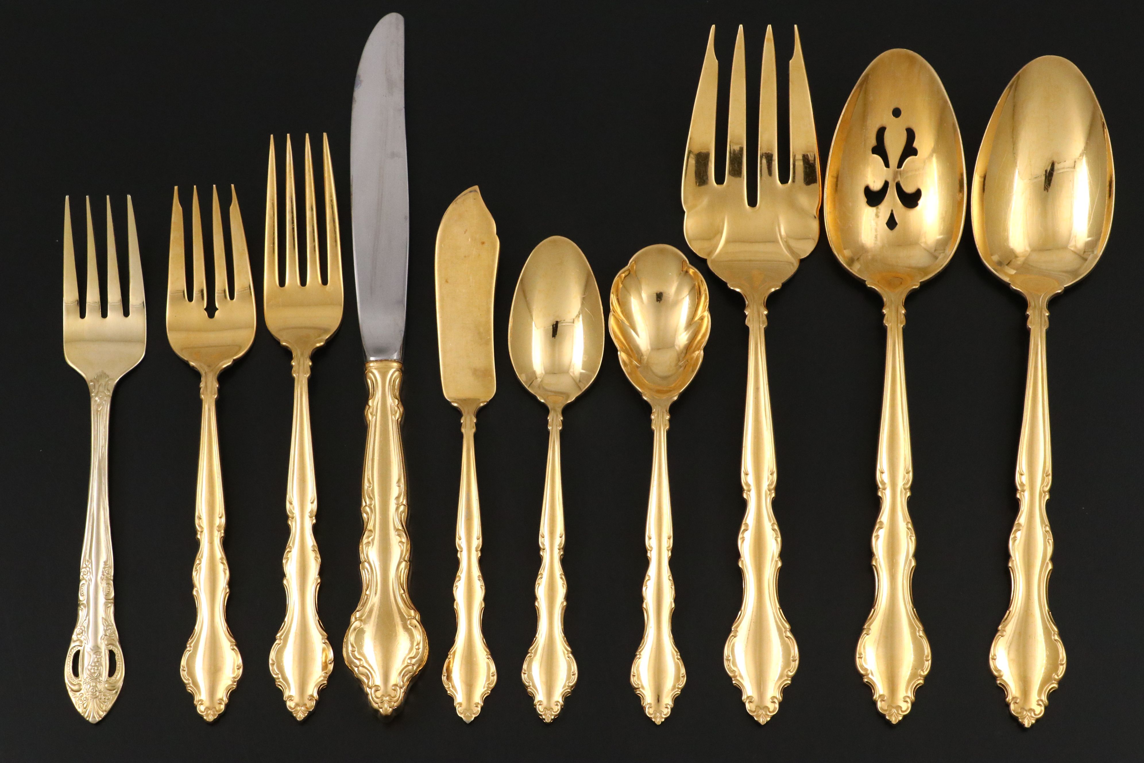 International Silver Co. "Golden Wakefield" Gold Electroplate Flatware with Case