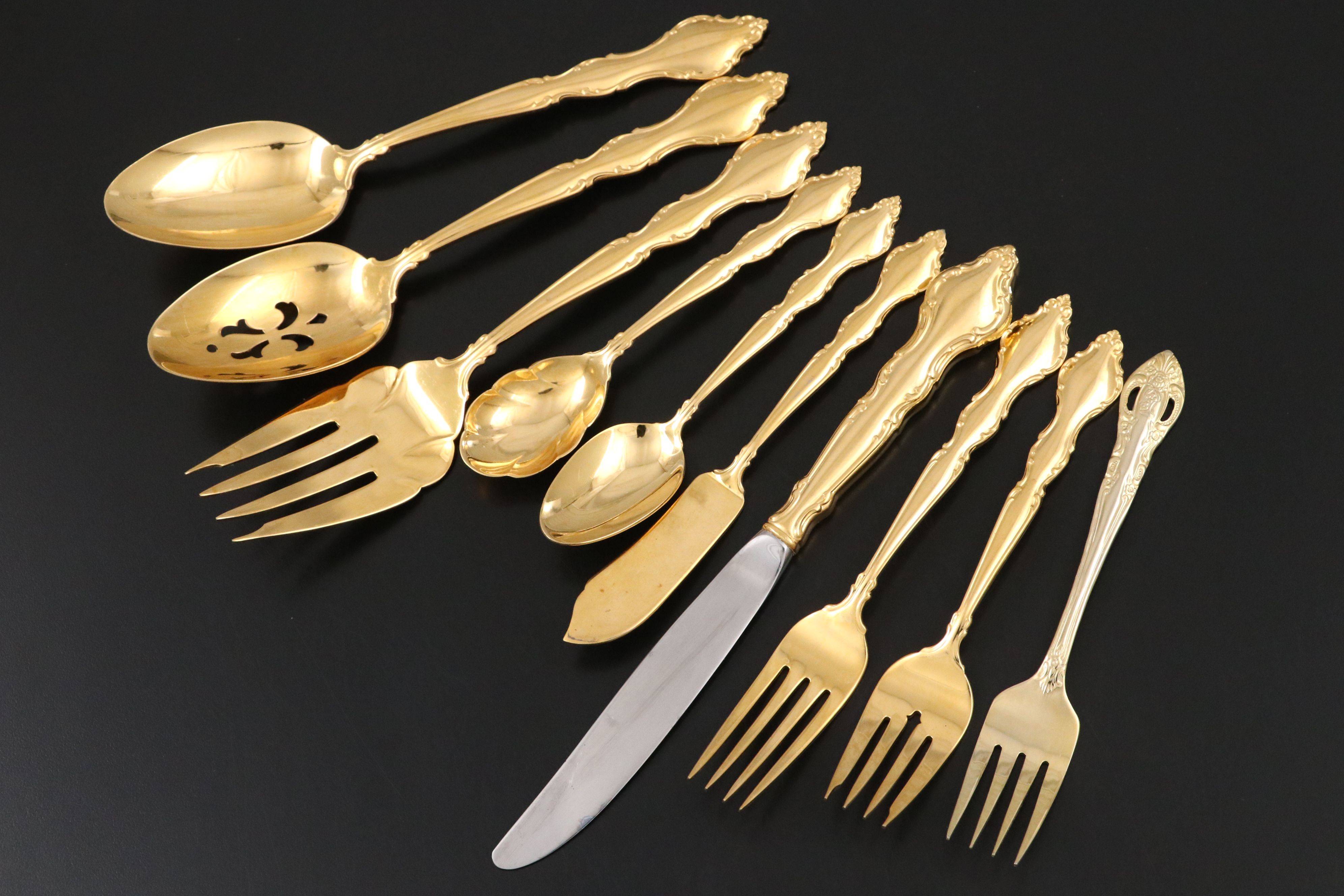 International Silver Co. "Golden Wakefield" Gold Electroplate Flatware with Case