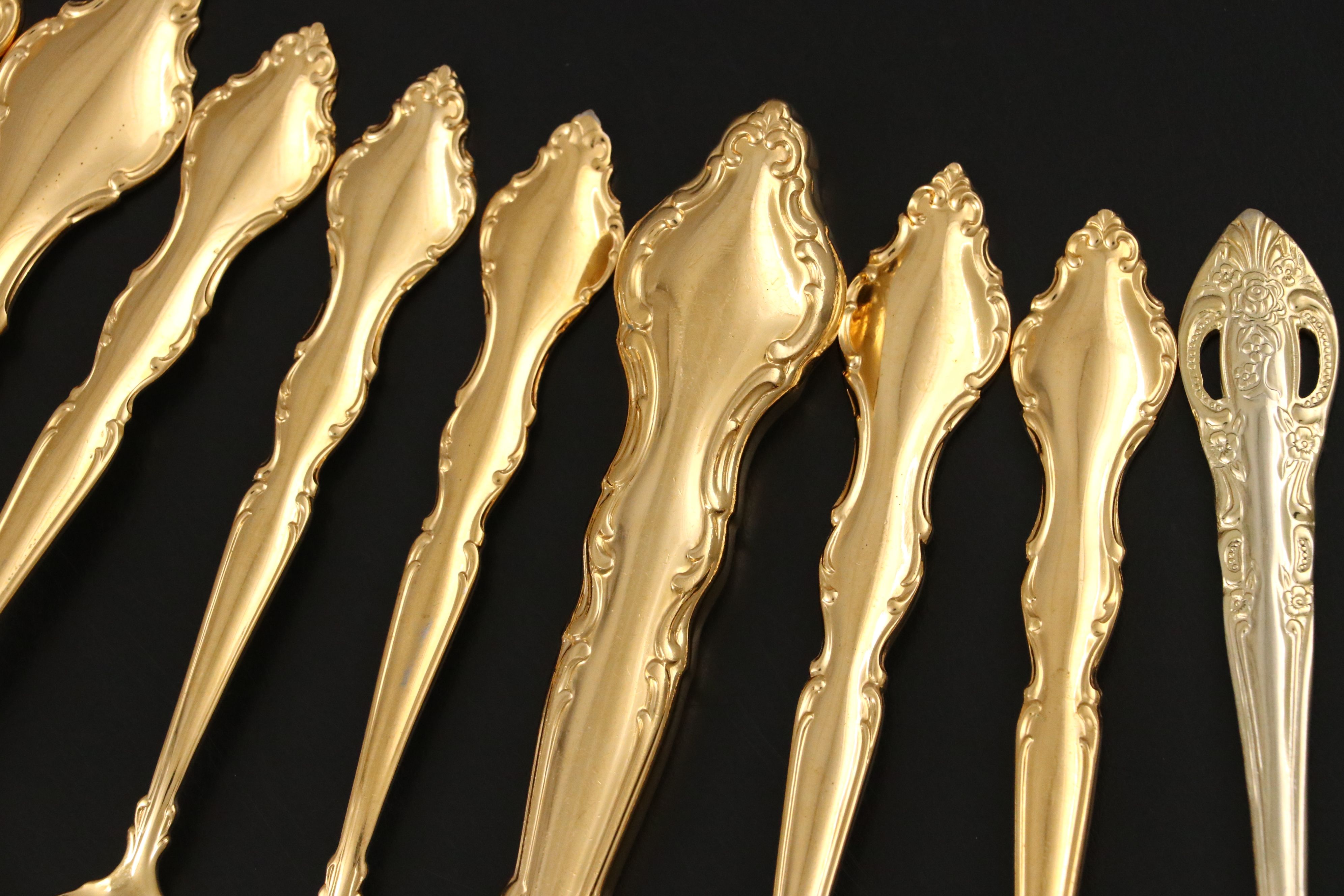 International Silver Co. "Golden Wakefield" Gold Electroplate Flatware with Case