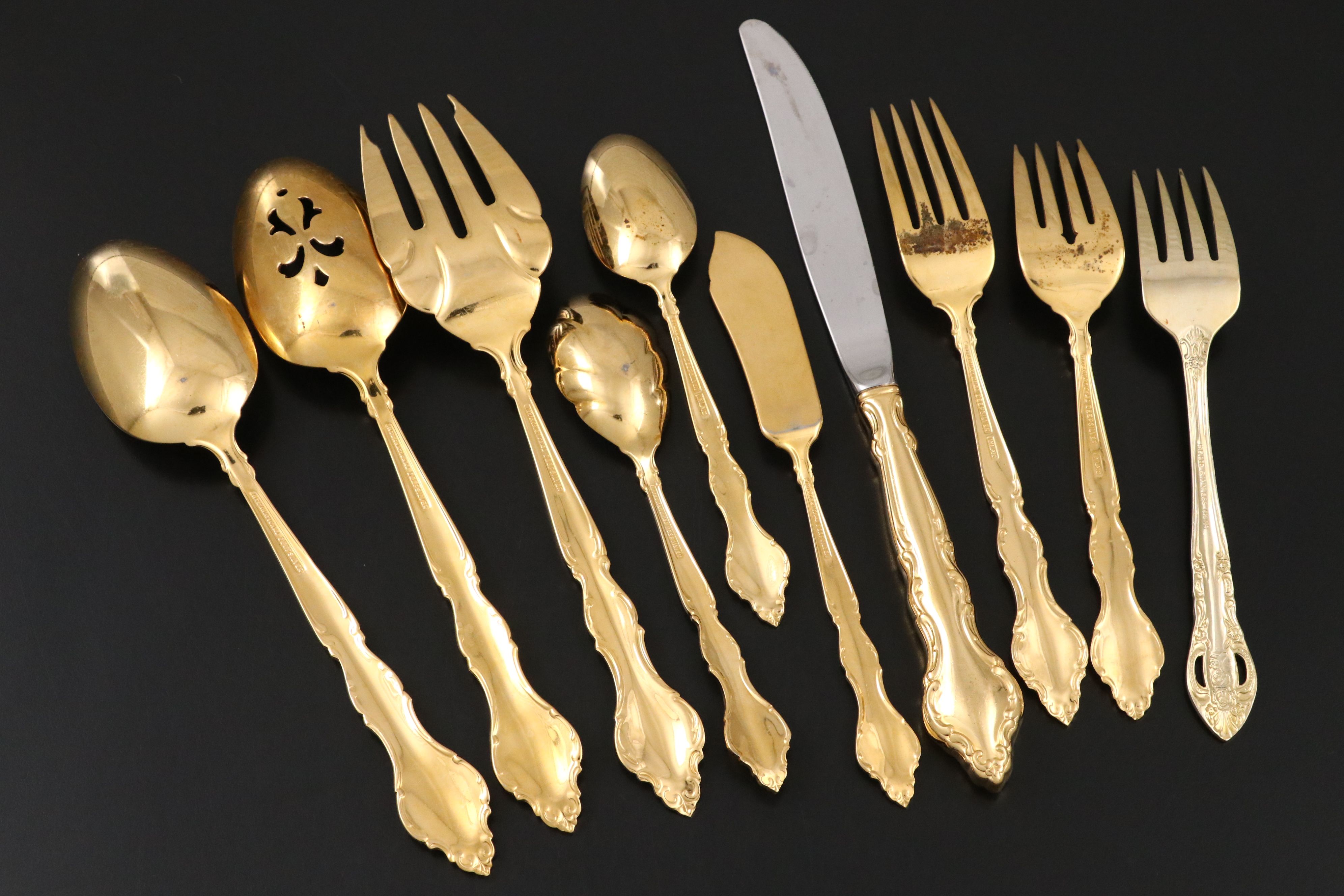 International Silver Co. "Golden Wakefield" Gold Electroplate Flatware with Case