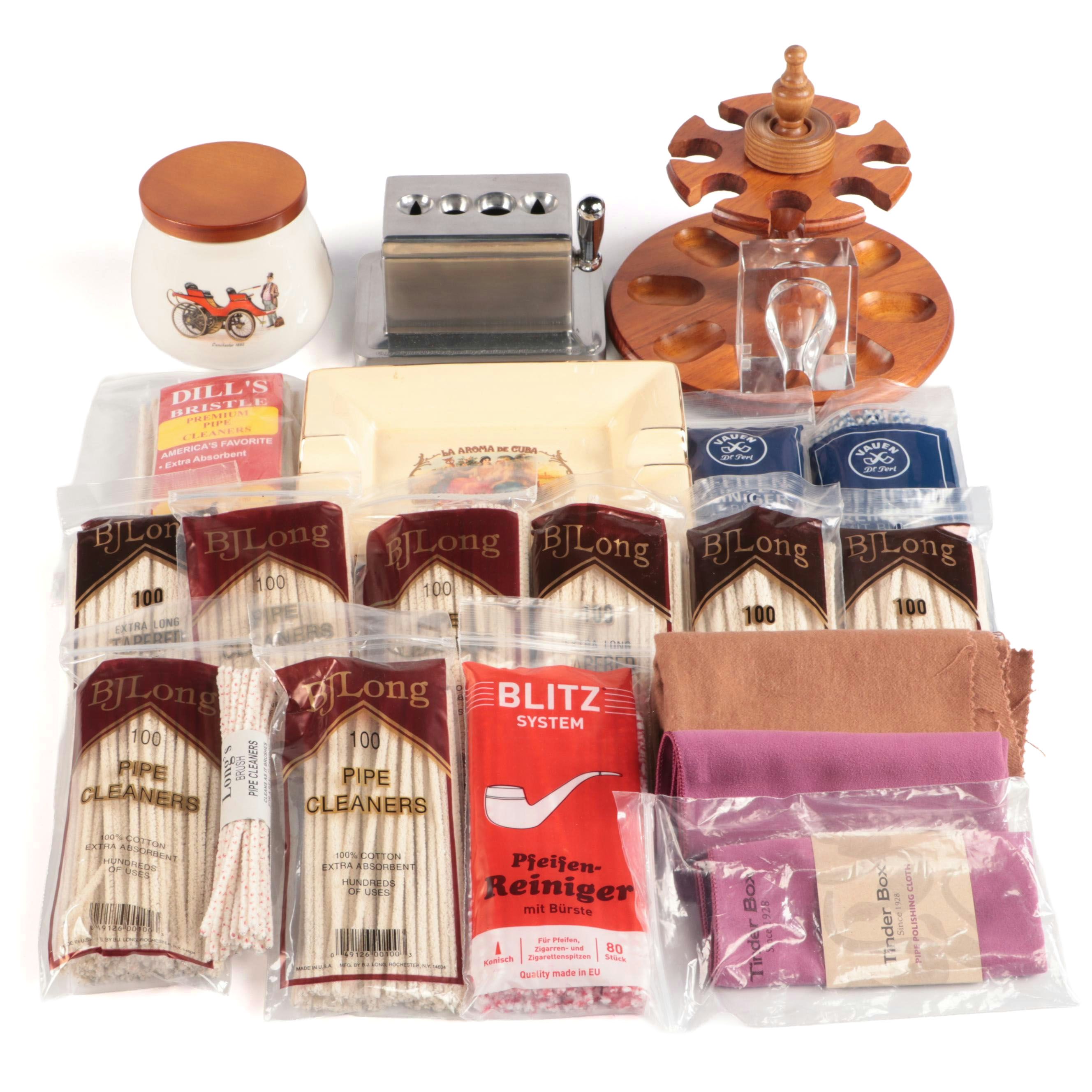 BJ Long with Other Pipe Cleaners, Pipe Holder, Ashtray, Humidor and More