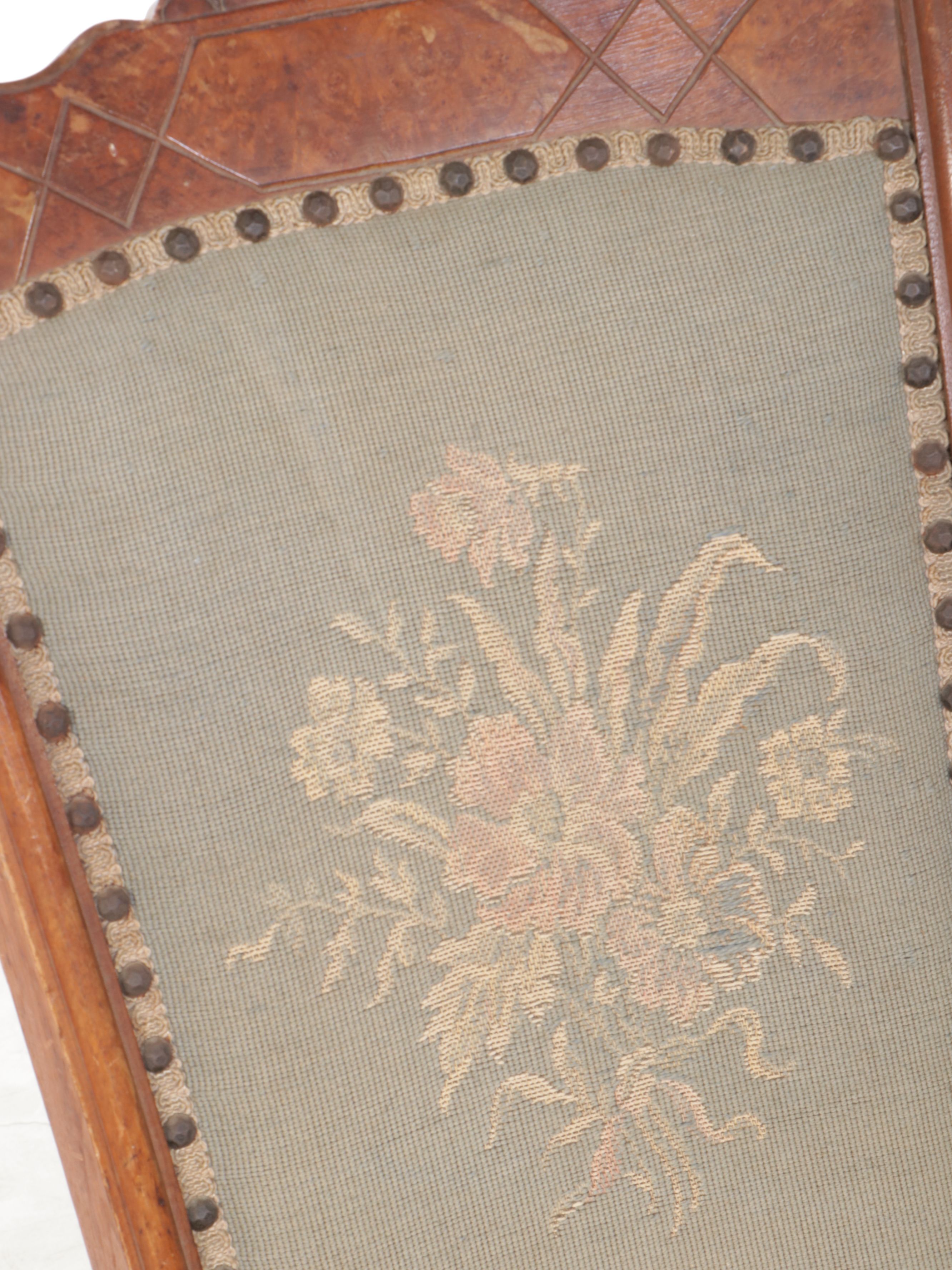 Victorian Carved Walnut Rocking Chair with Floral Needlepoint Seat