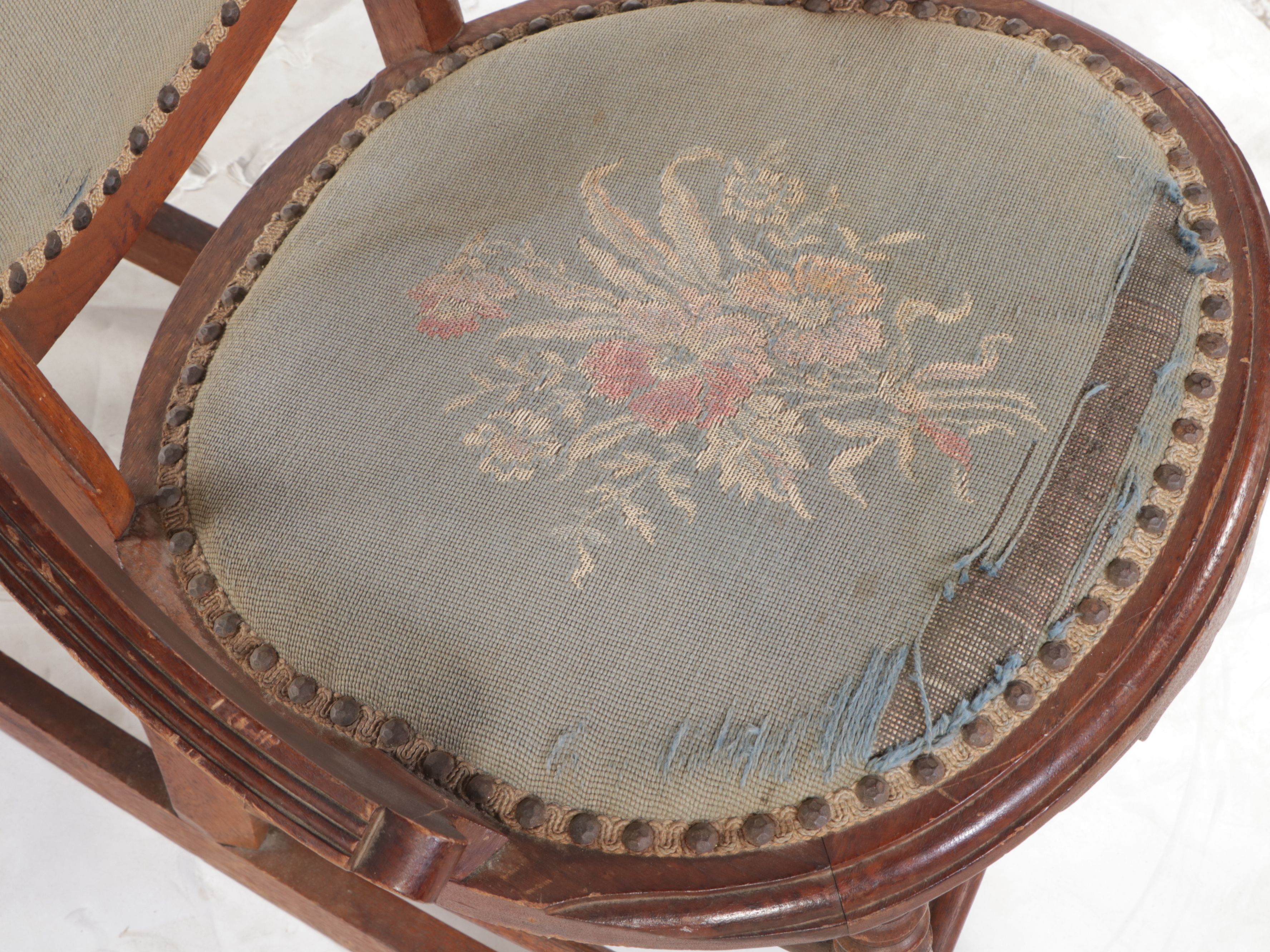 Victorian Carved Walnut Rocking Chair with Floral Needlepoint Seat