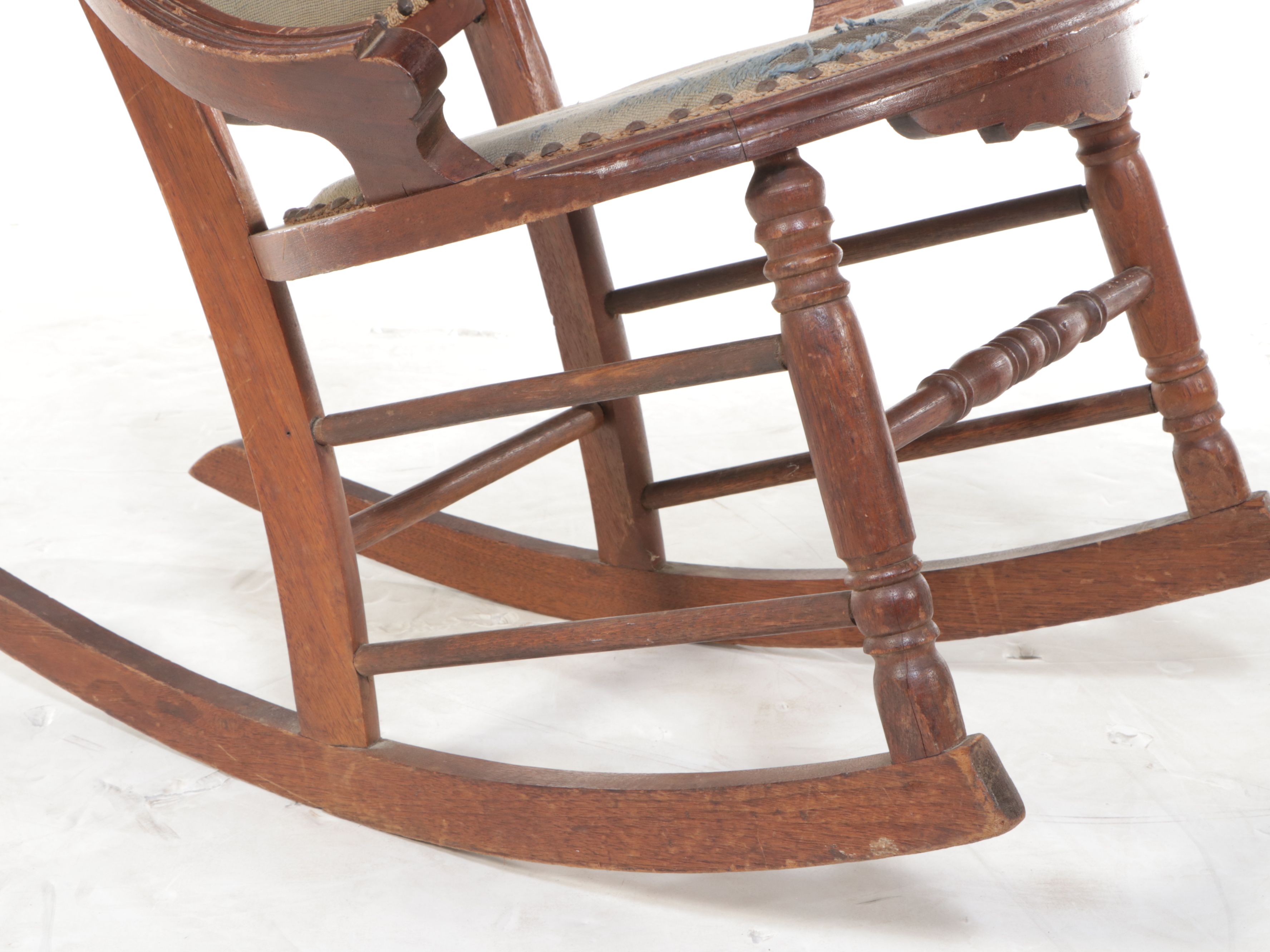 Victorian Carved Walnut Rocking Chair with Floral Needlepoint Seat