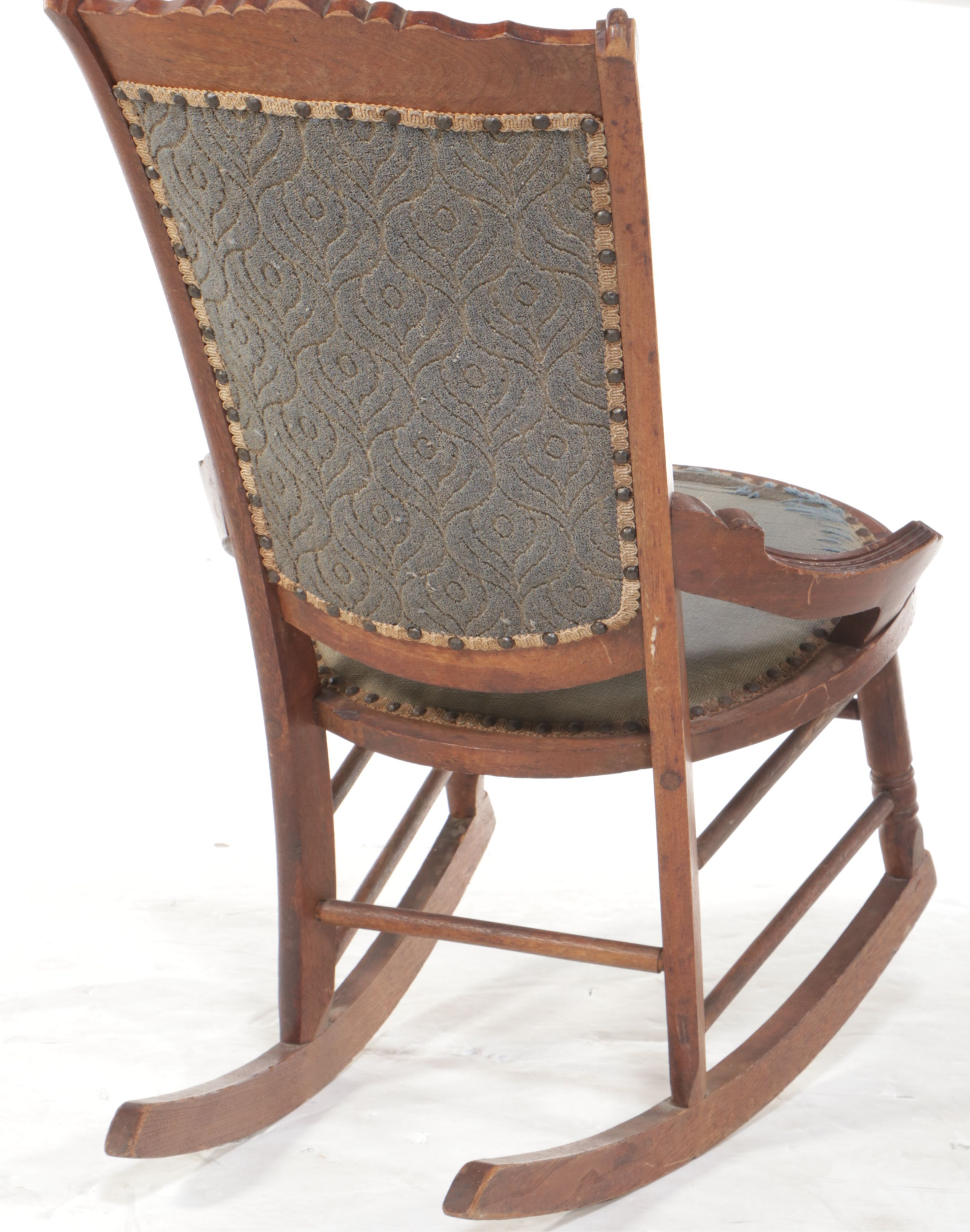 Victorian Carved Walnut Rocking Chair with Floral Needlepoint Seat