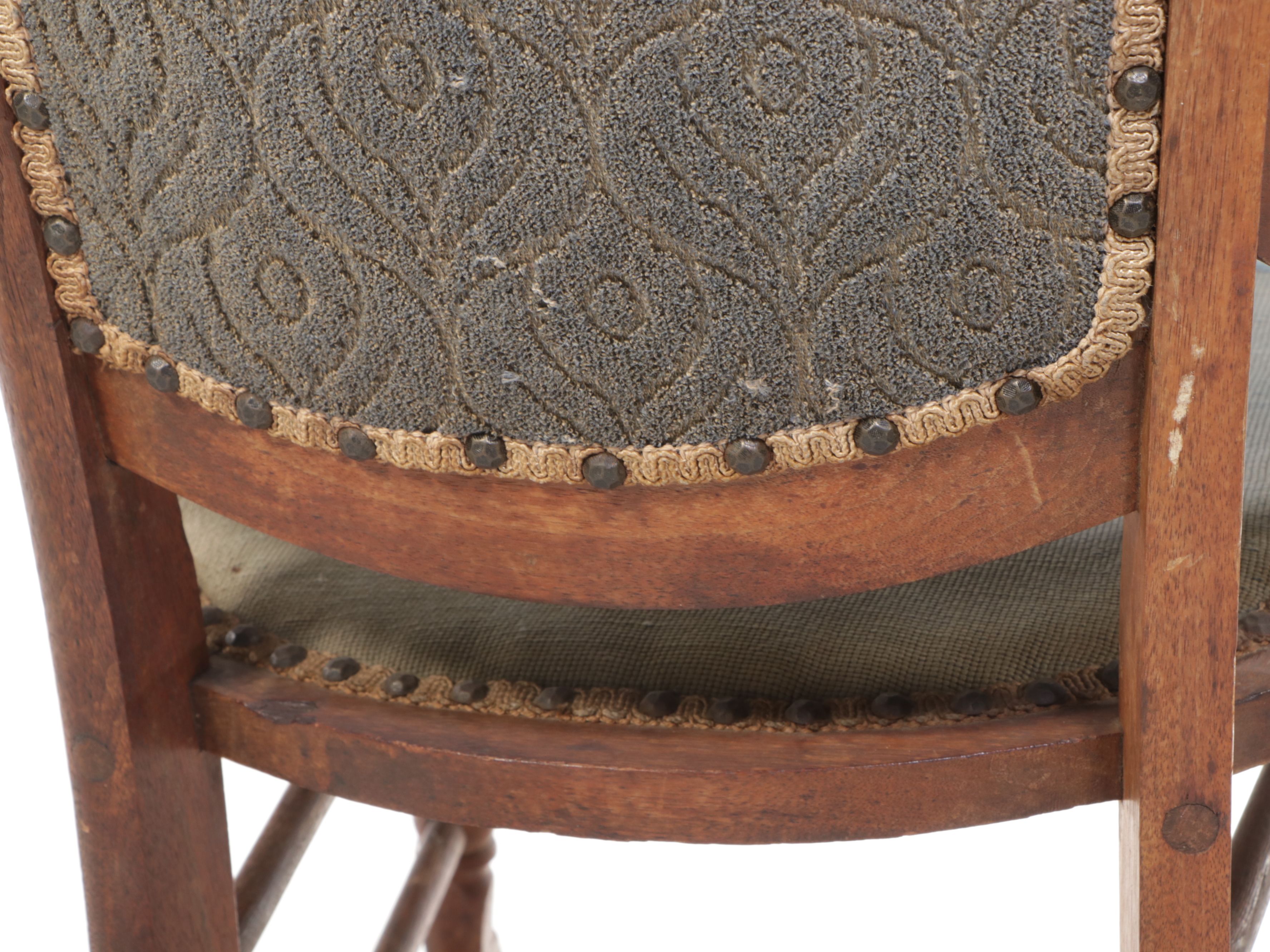 Victorian Carved Walnut Rocking Chair with Floral Needlepoint Seat