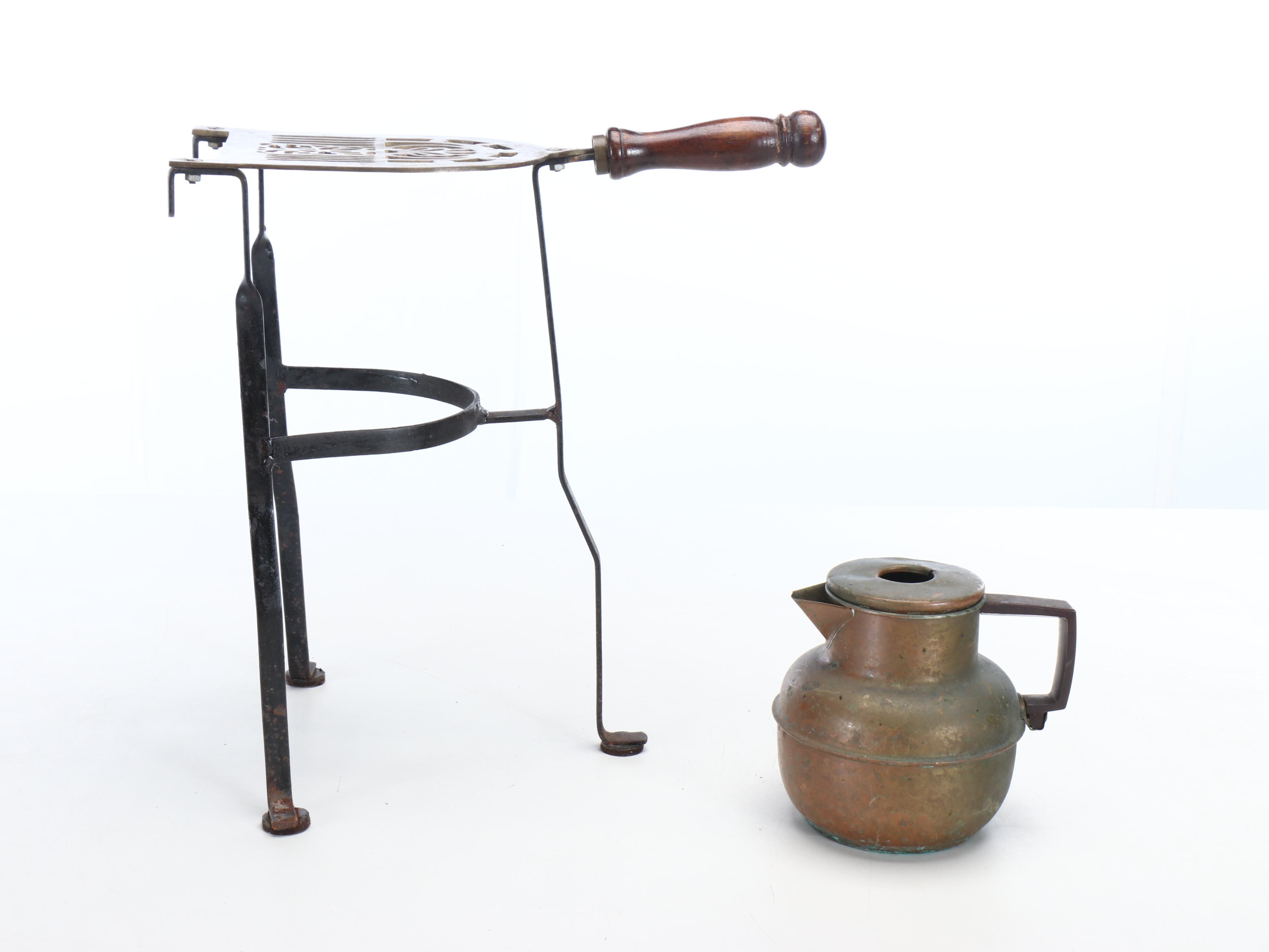 Georgian Style Kettle Trivet with Copper Percolator Coffee Pot