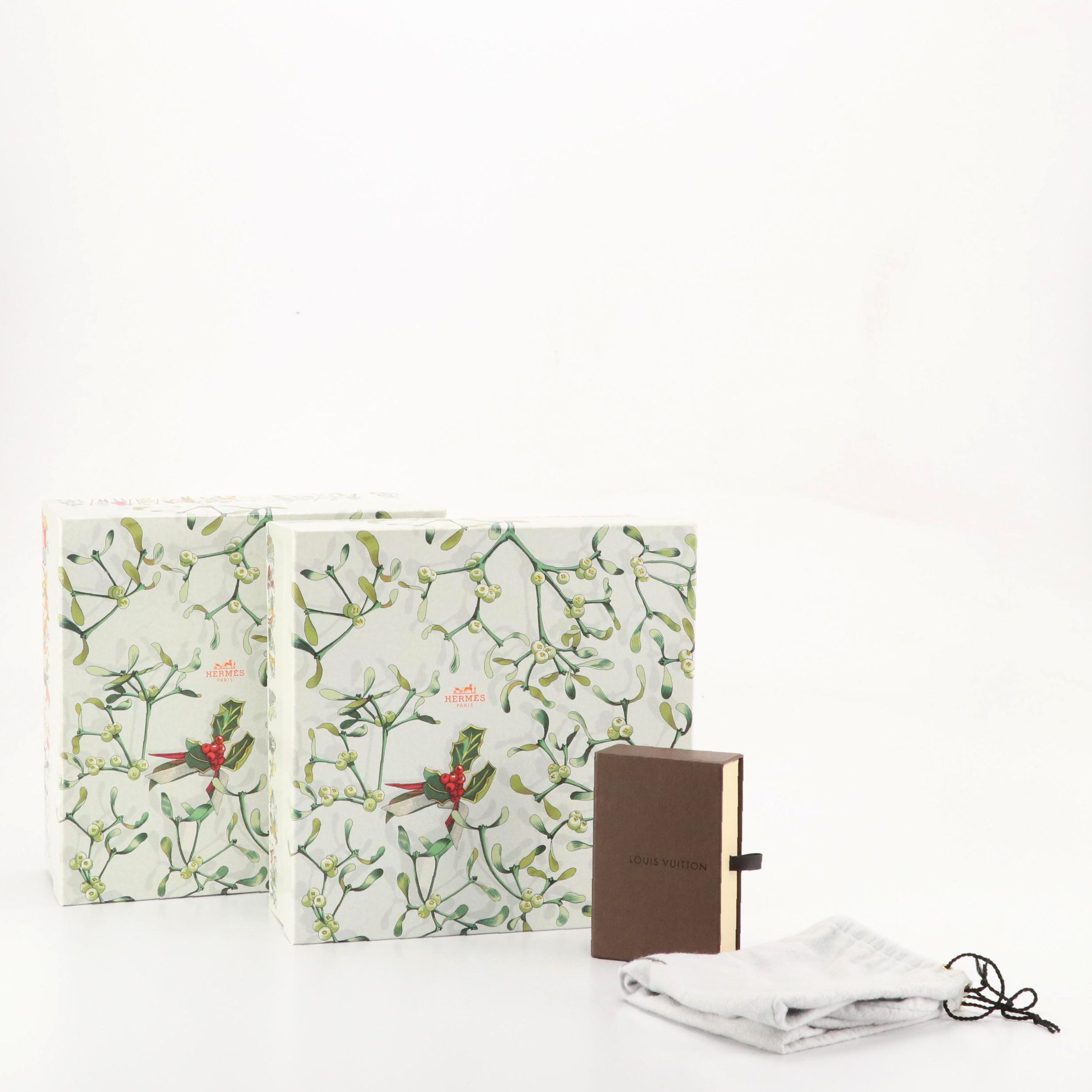 Hermès Holly/Christmas Theme Gift Boxes, Louis Vuitton Gift Box & Other Dust Bag