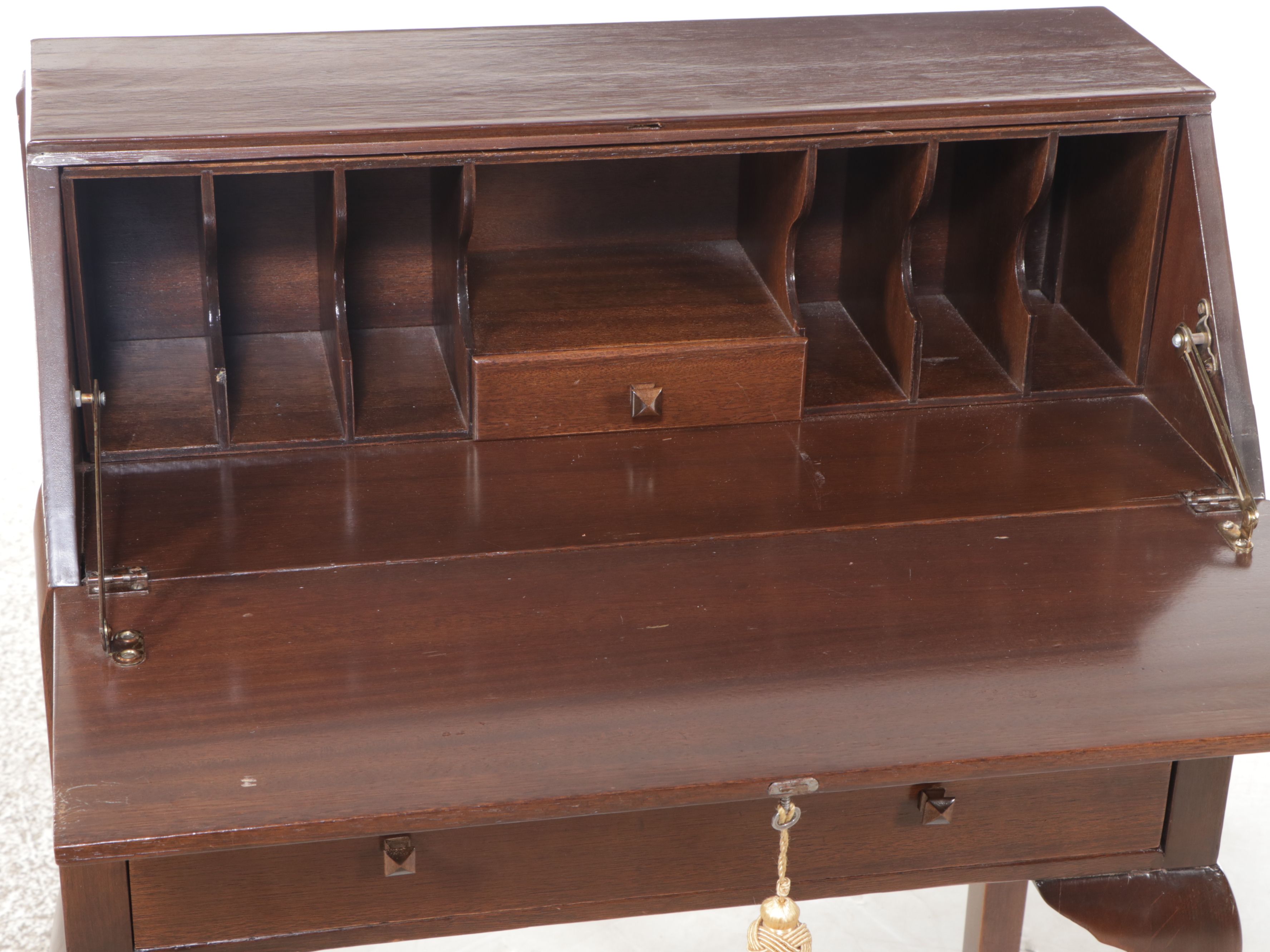 Queen Anne Style Mahogany Slant Front Secretary Desk