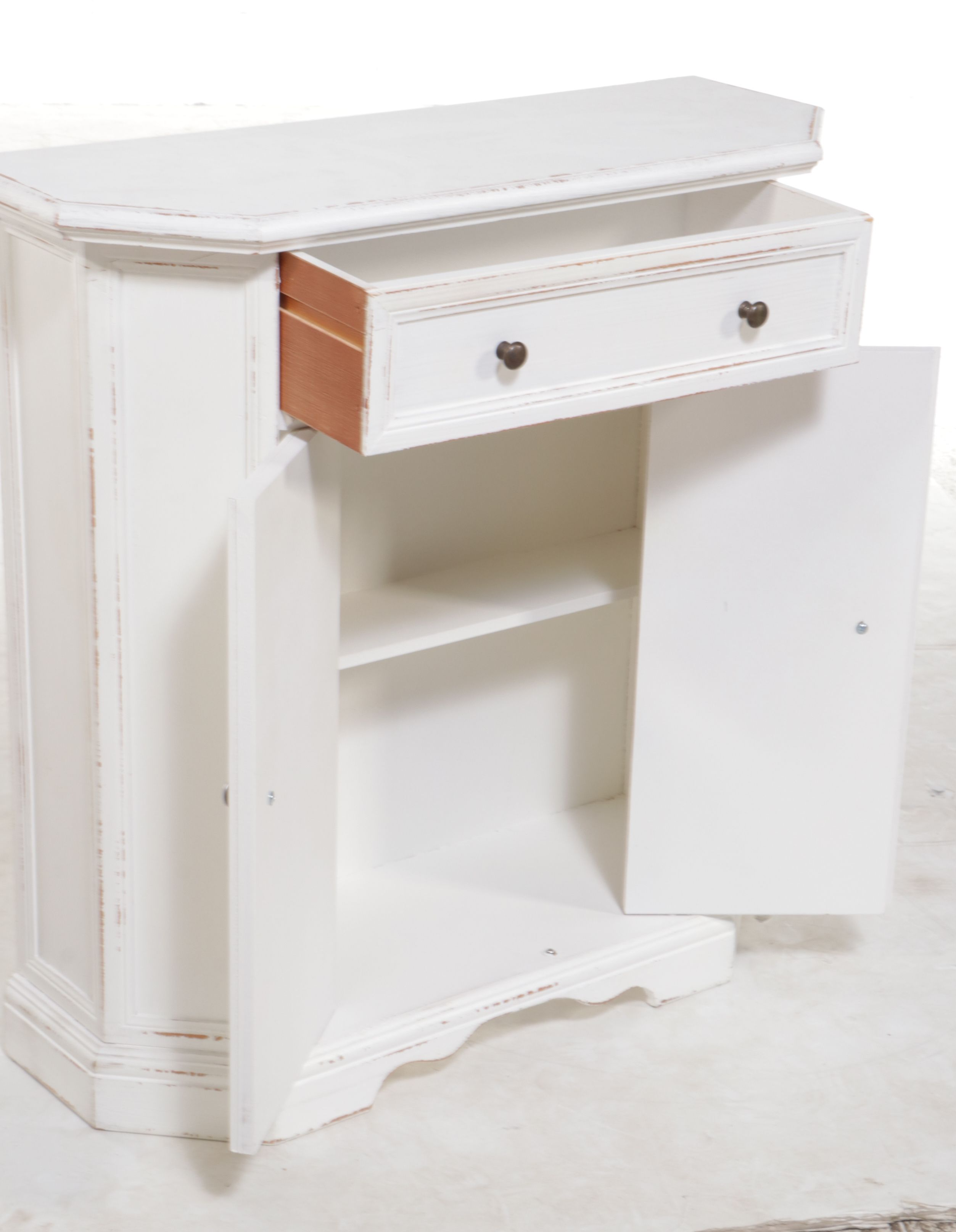 Italian Distressed White-Painted Accent Cabinet and Madison Mirror