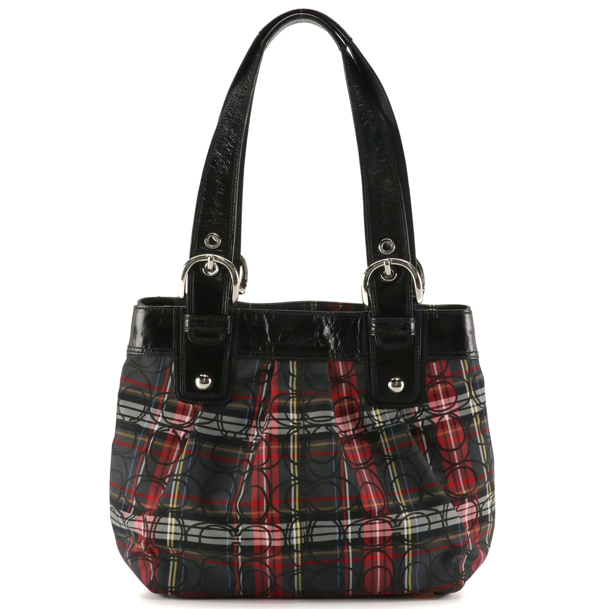 Coach Poppy Soho Shoulder Bag in Pleated Tartan Signature Canvas & Leather Trim