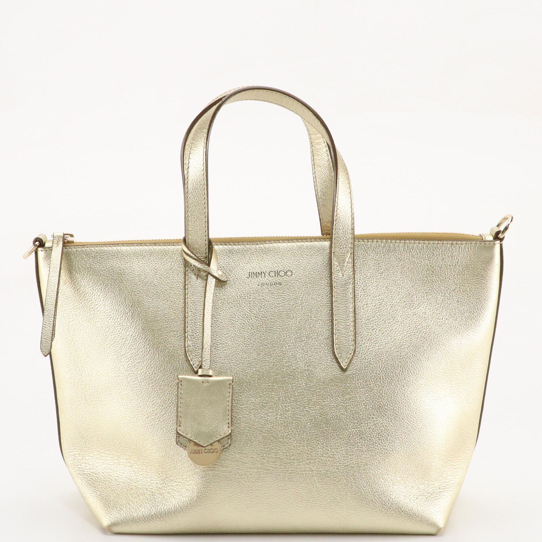 Jimmy Choo Bria Two-Way Zip Tote in Metallic Gold Leather