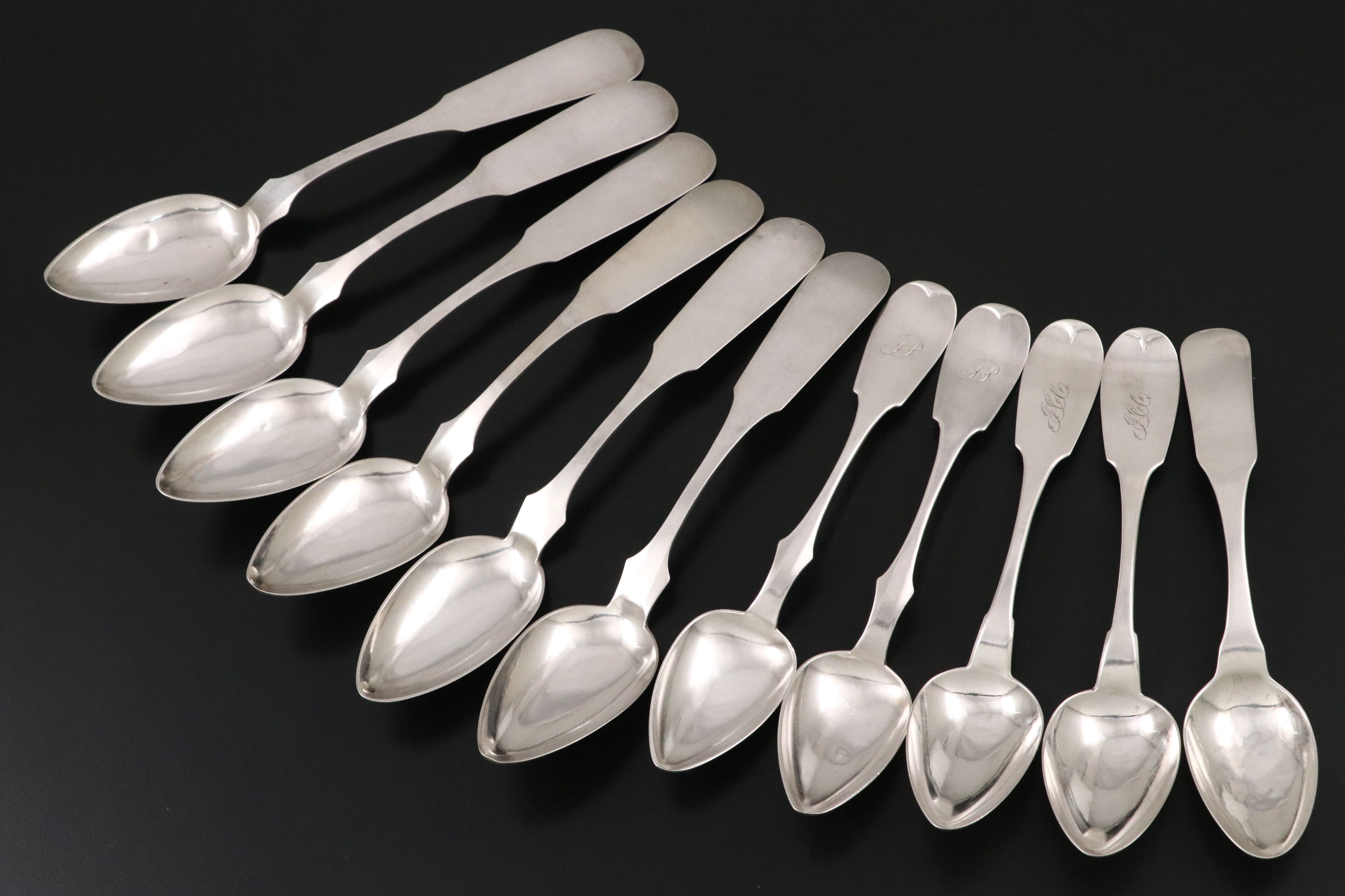 Cincinnati Joseph Draper Coin Silver Spoons with Other Antique Flatware
