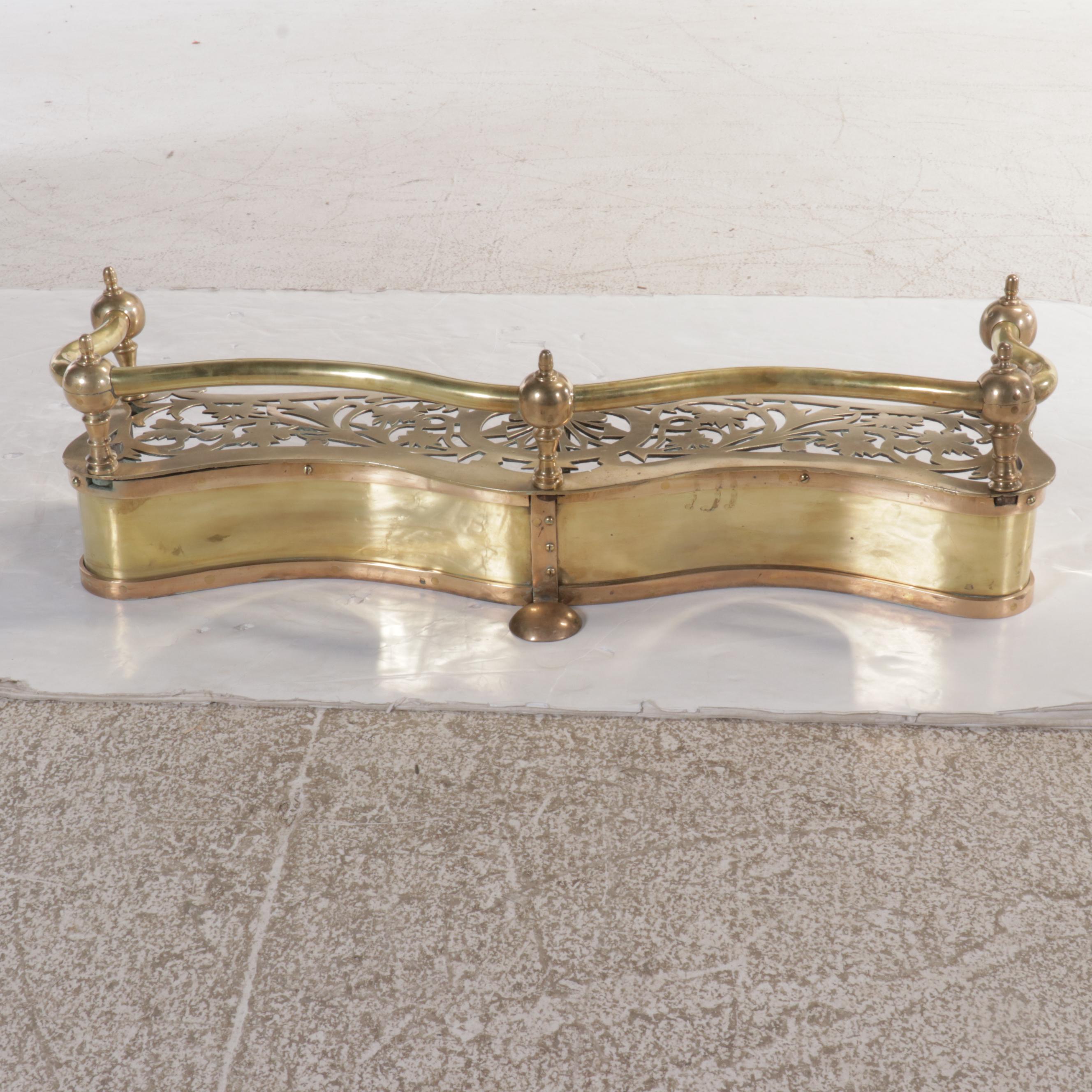 Victorian Brass Cannonball Fender with Footman Trivet Shelf