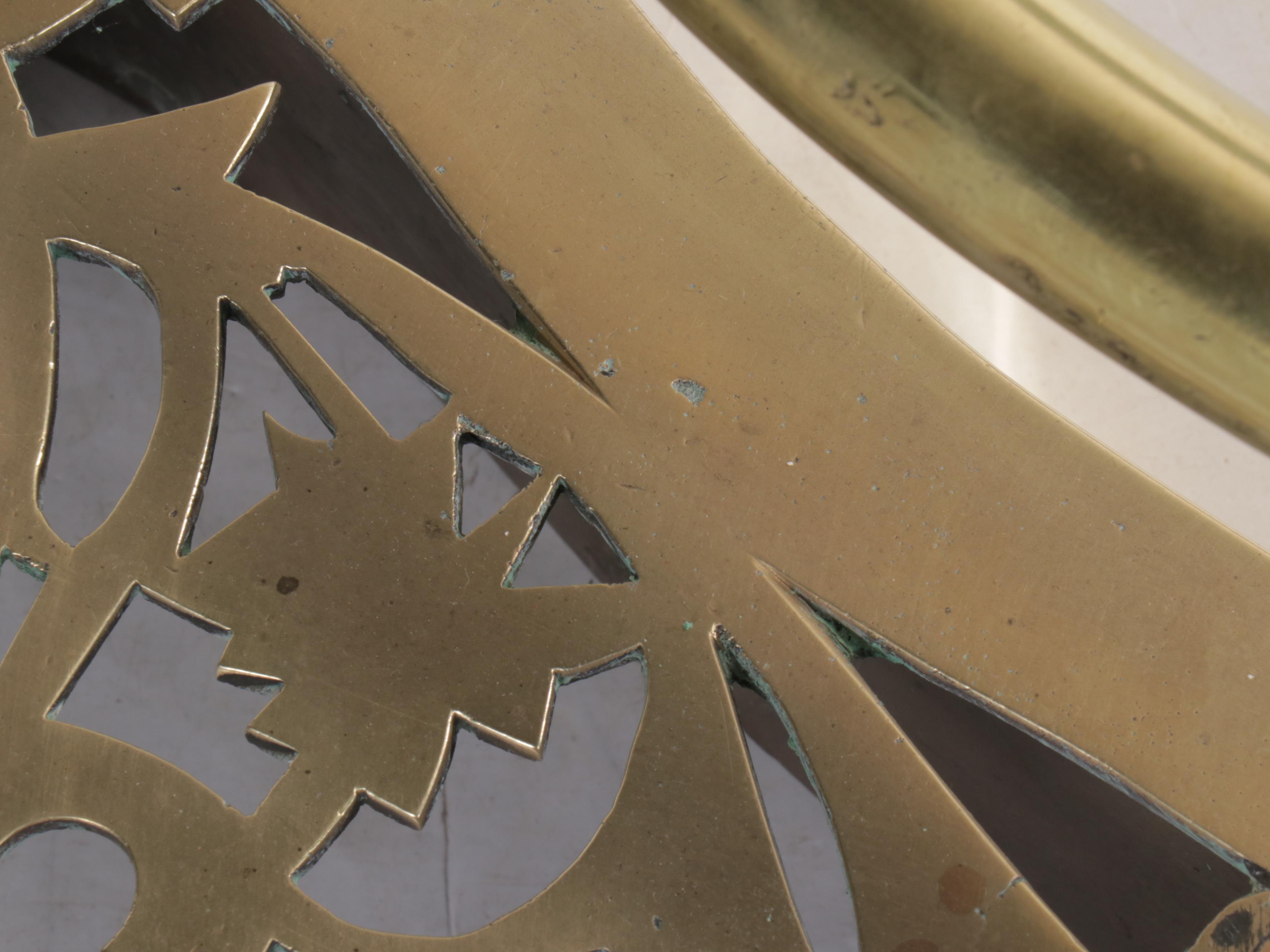 Victorian Brass Cannonball Fender with Footman Trivet Shelf