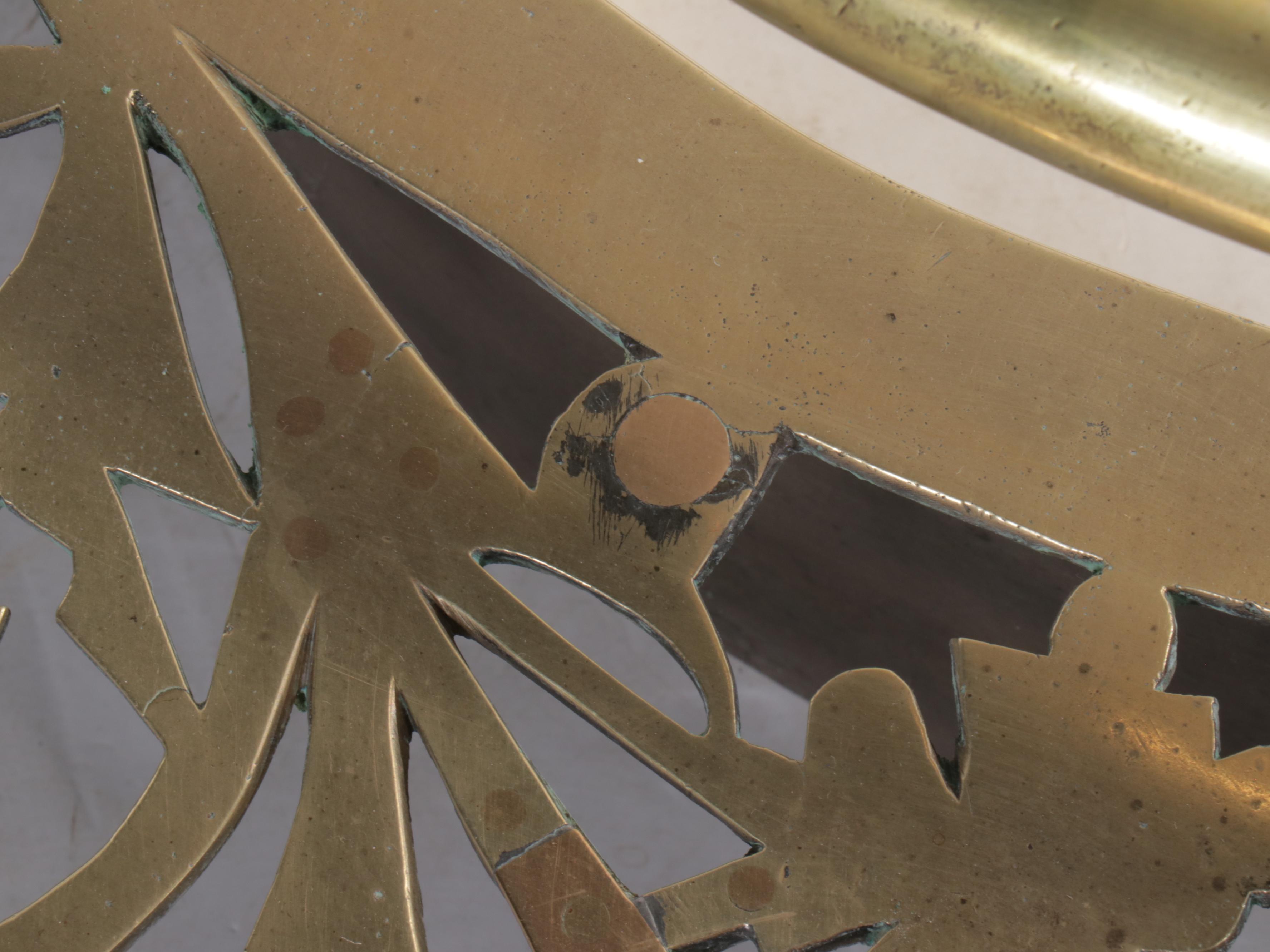 Victorian Brass Cannonball Fender with Footman Trivet Shelf