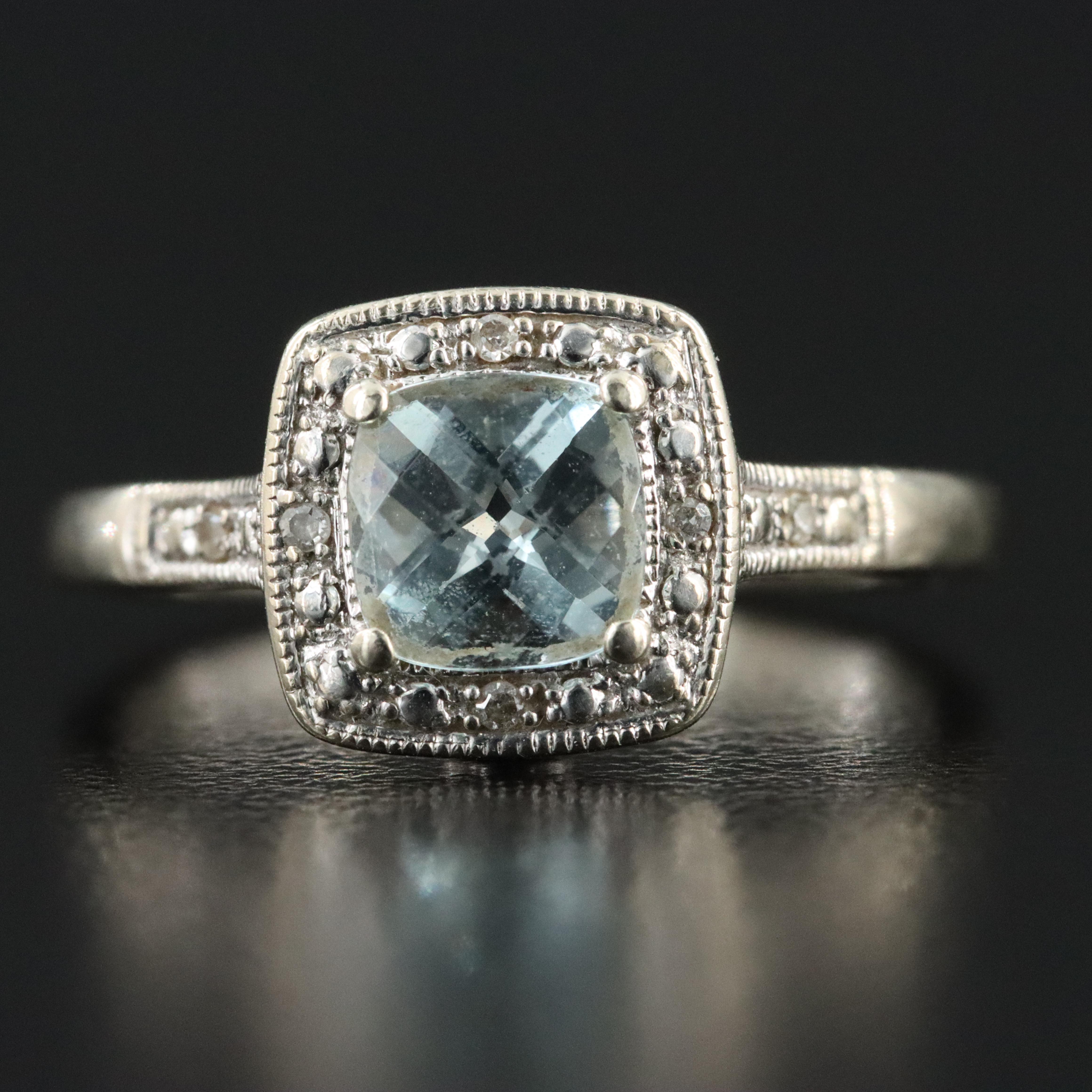 10K Aquamarine and Diamond Ring
