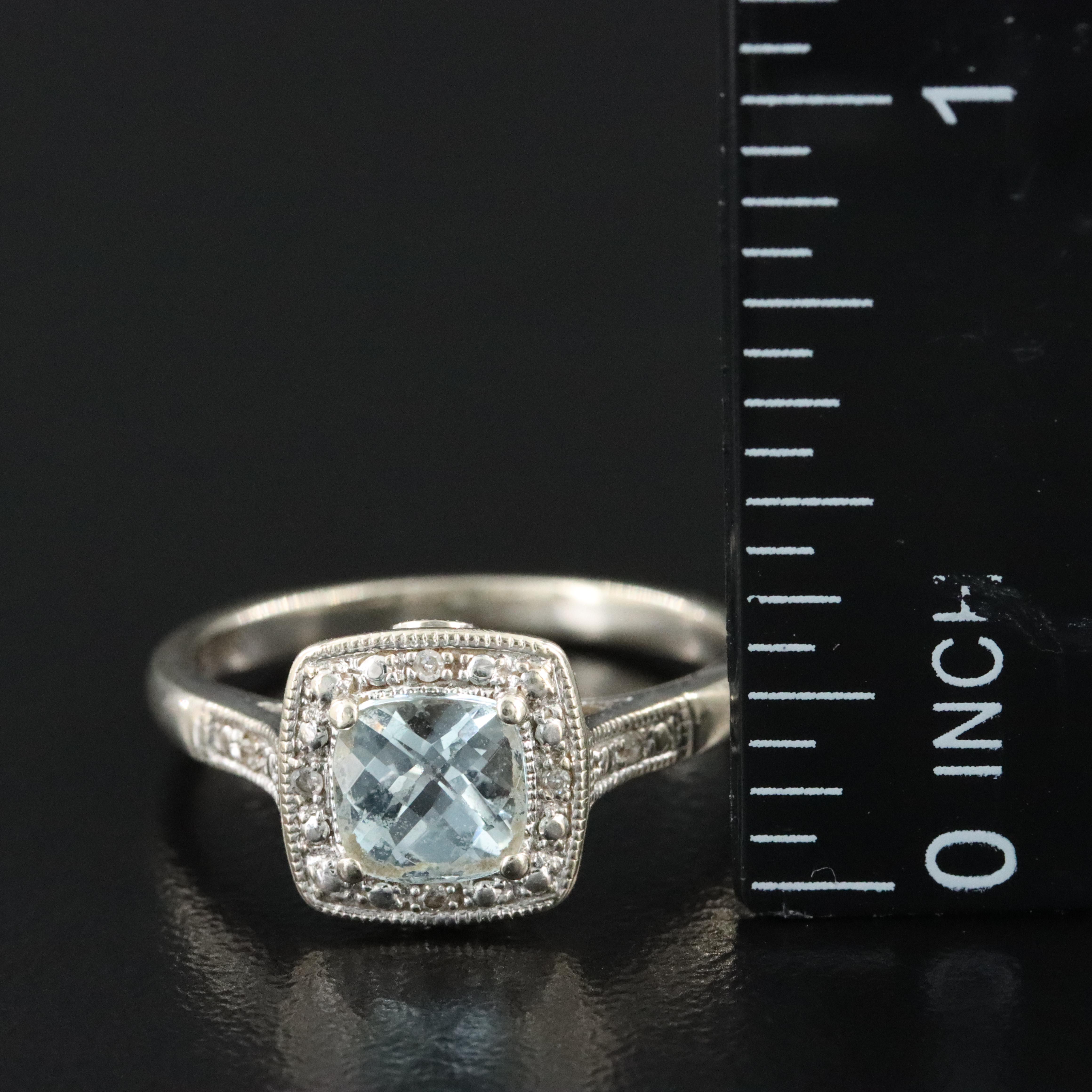 10K Aquamarine and Diamond Ring