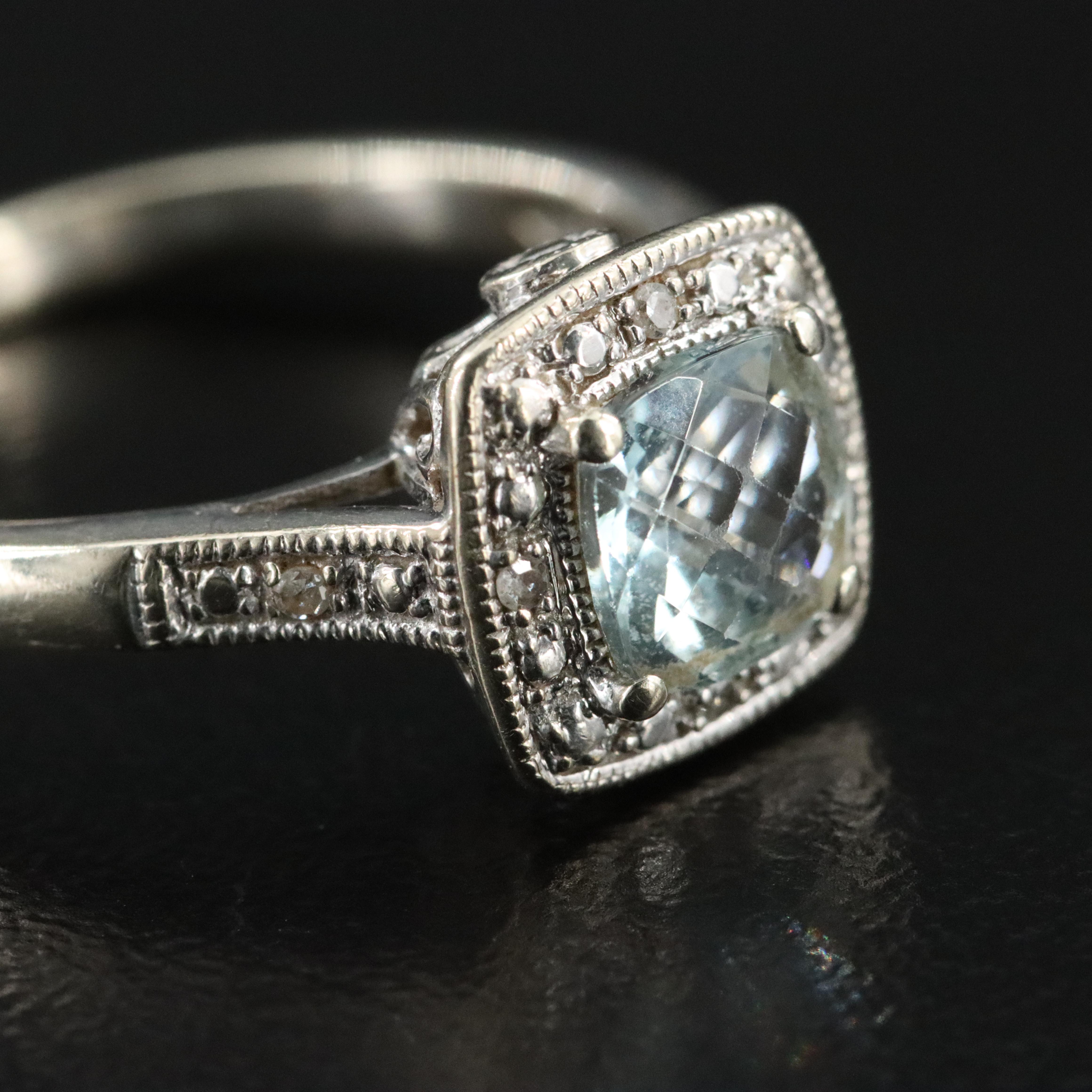 10K Aquamarine and Diamond Ring