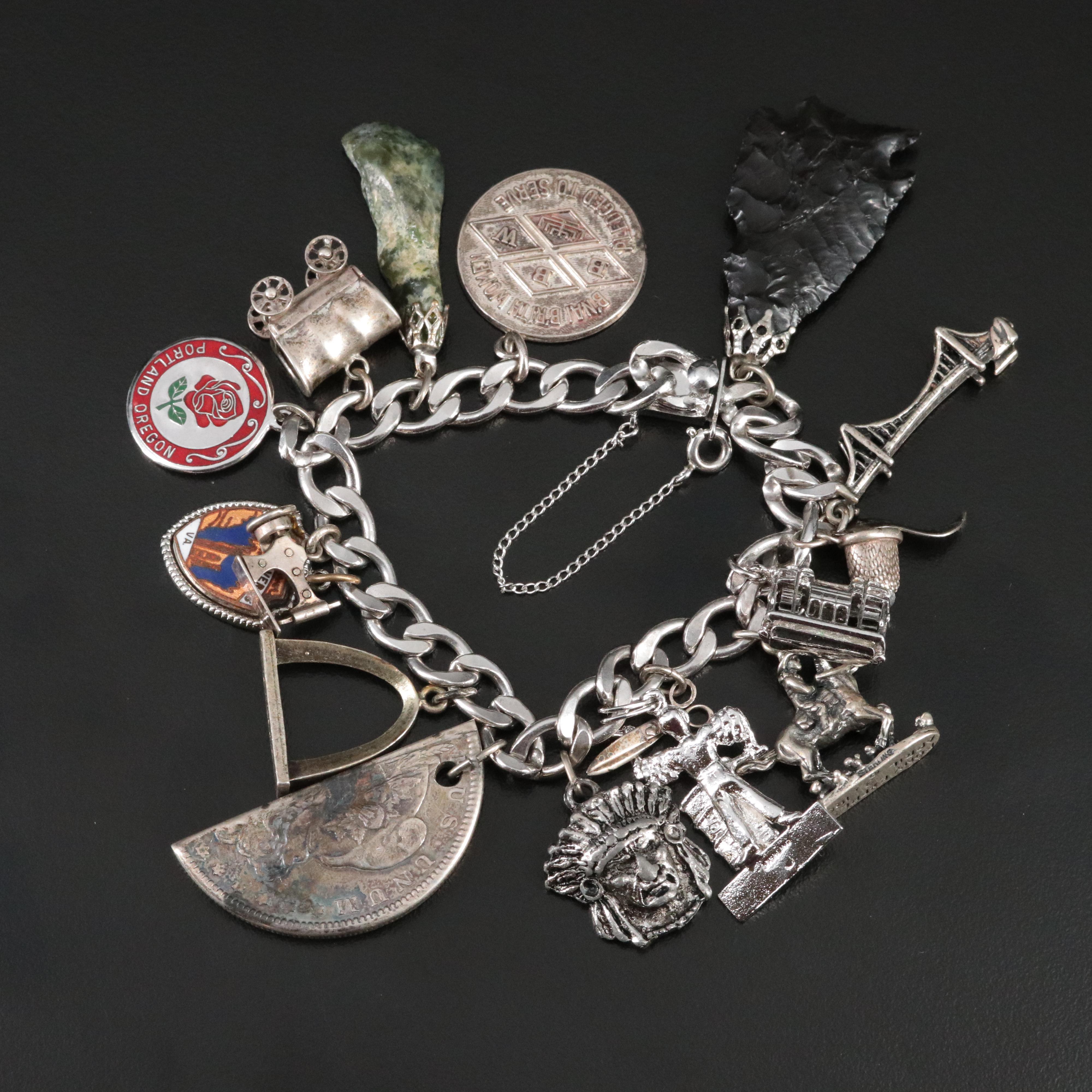 Beau Sterling Gemstone Charm Bracelet