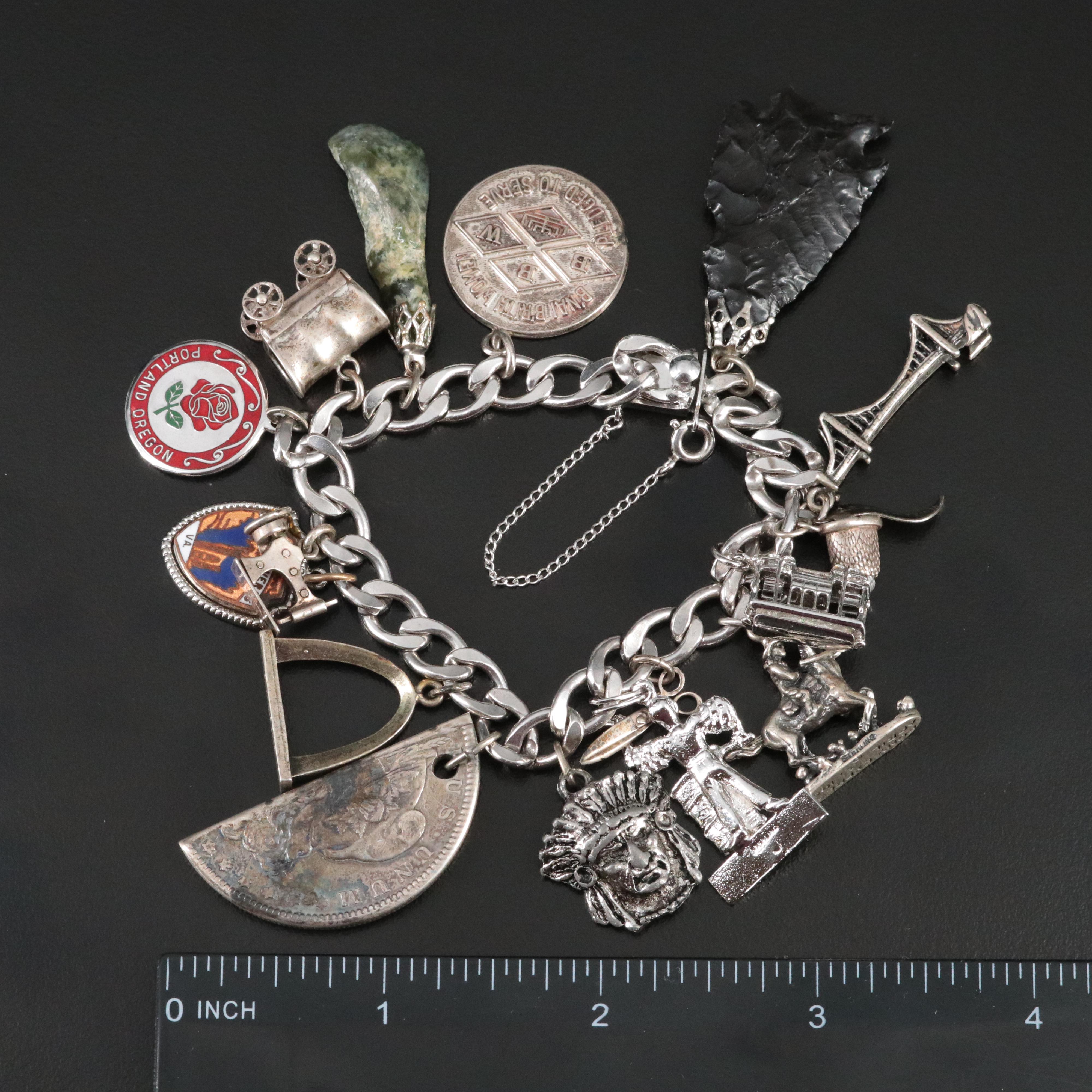 Beau Sterling Gemstone Charm Bracelet