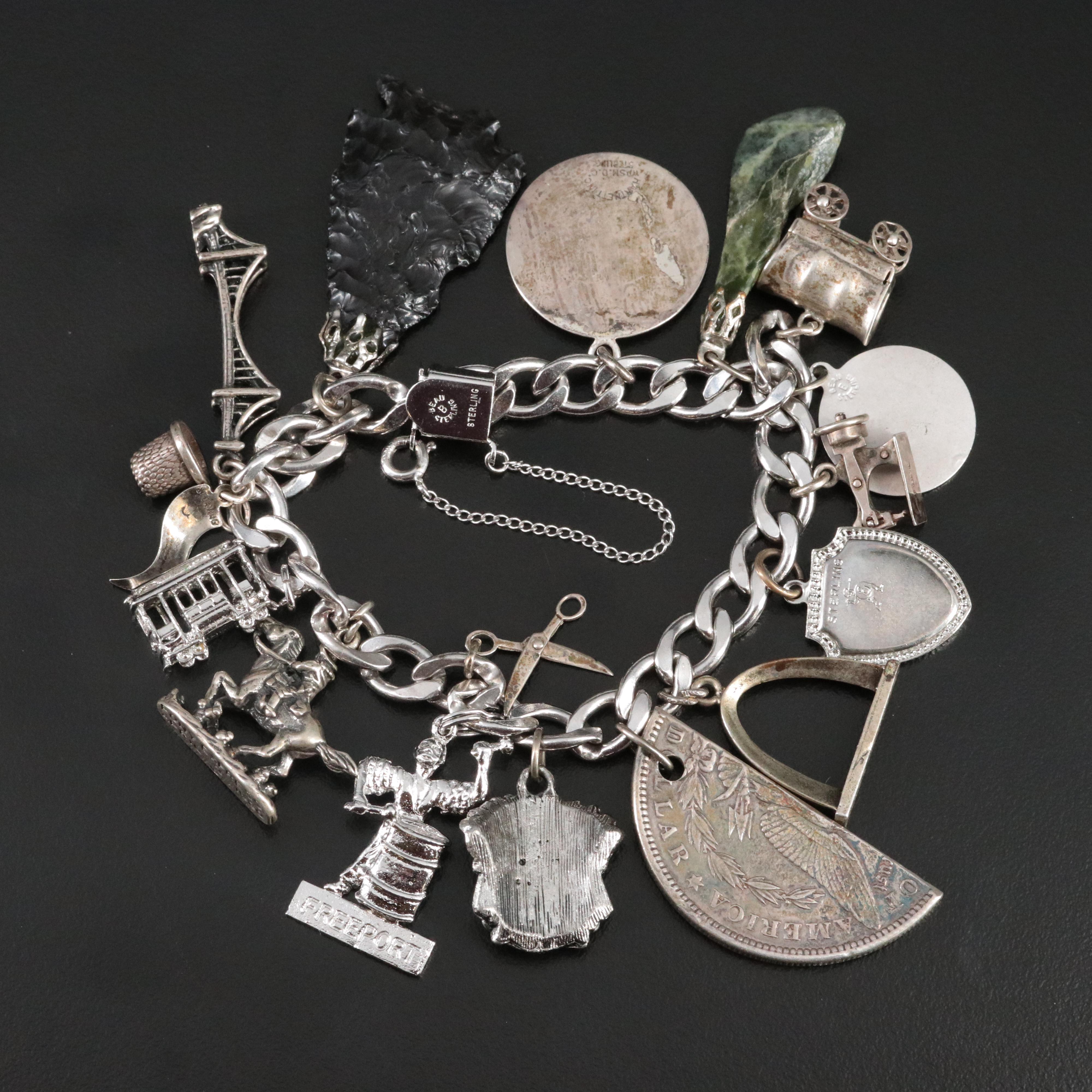 Beau Sterling Gemstone Charm Bracelet